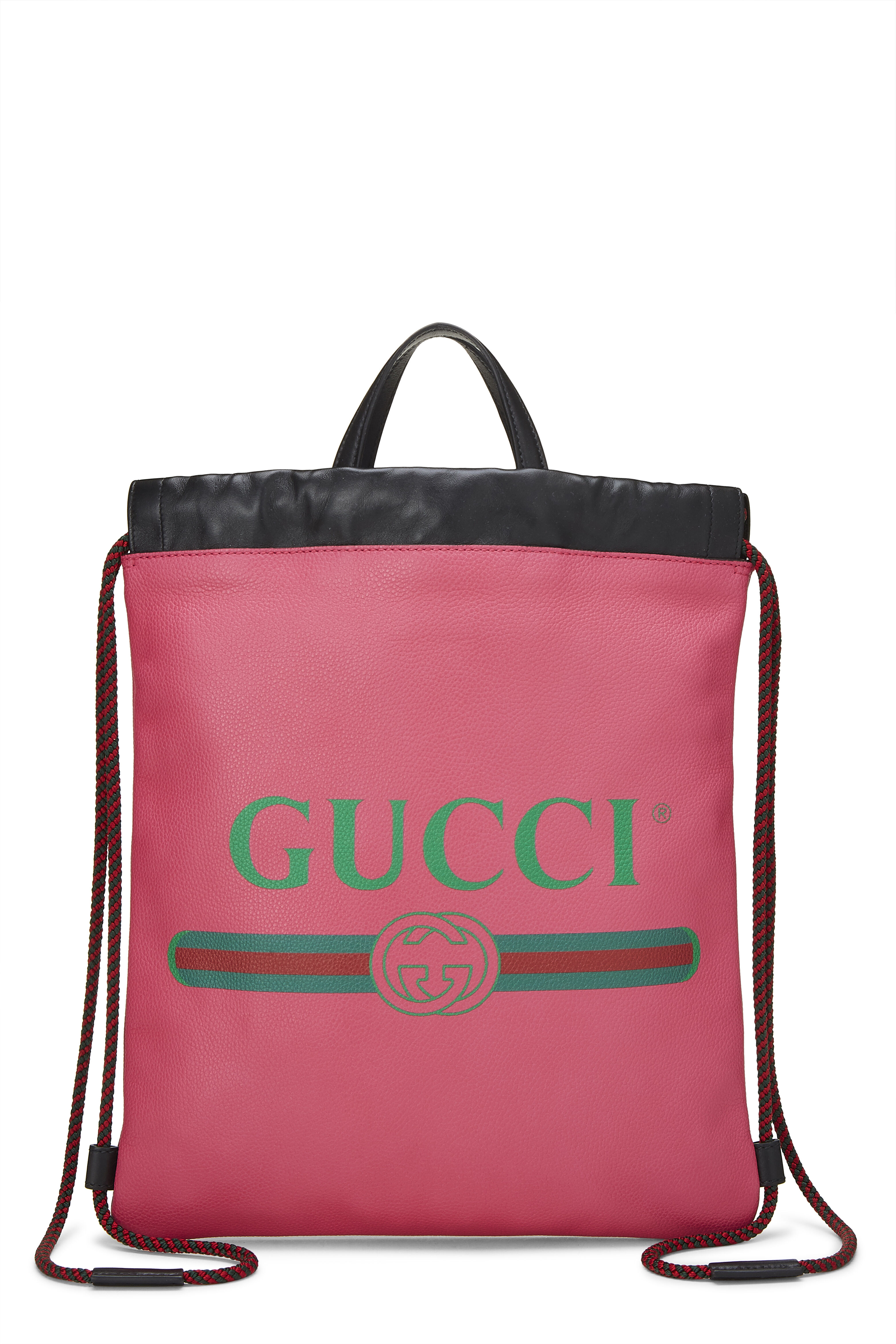 Women's Gucci Pink Leather Logo Print Drawstring Backpack in Pink