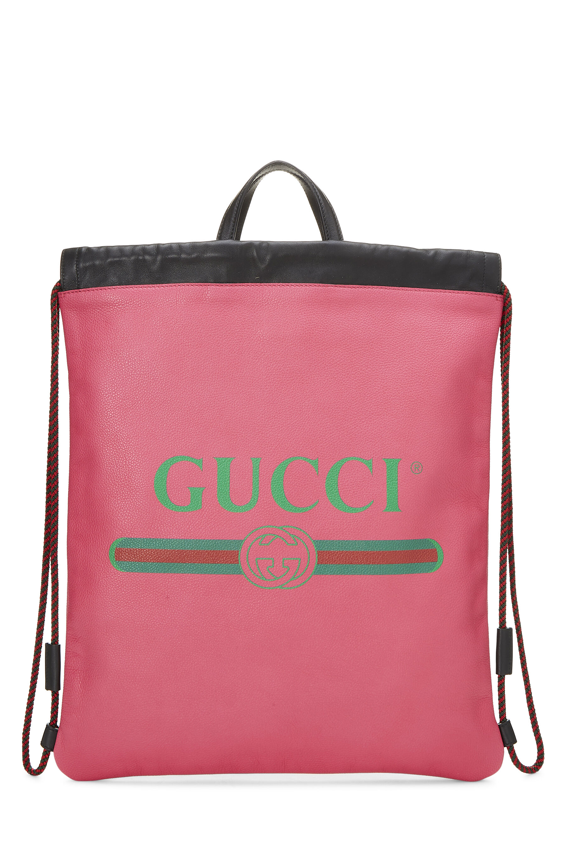 Women's Gucci Pink Leather Logo Drawstring Backpack Large in Pink