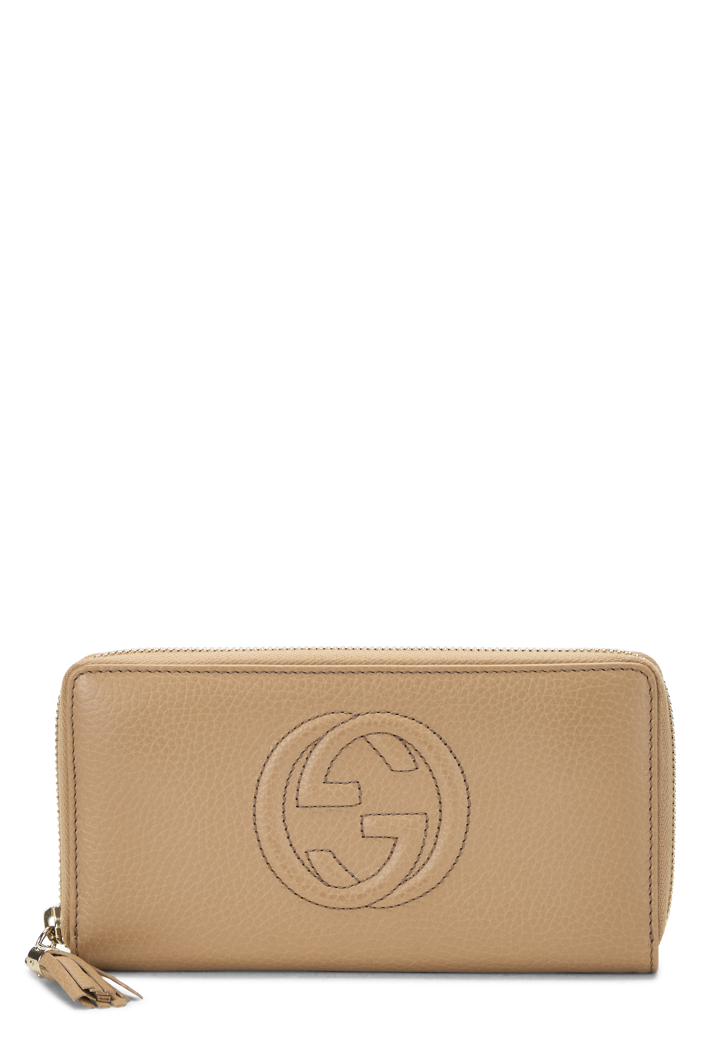 Women's Gucci Beige Leather Soho Zip Around Wallet in Brown