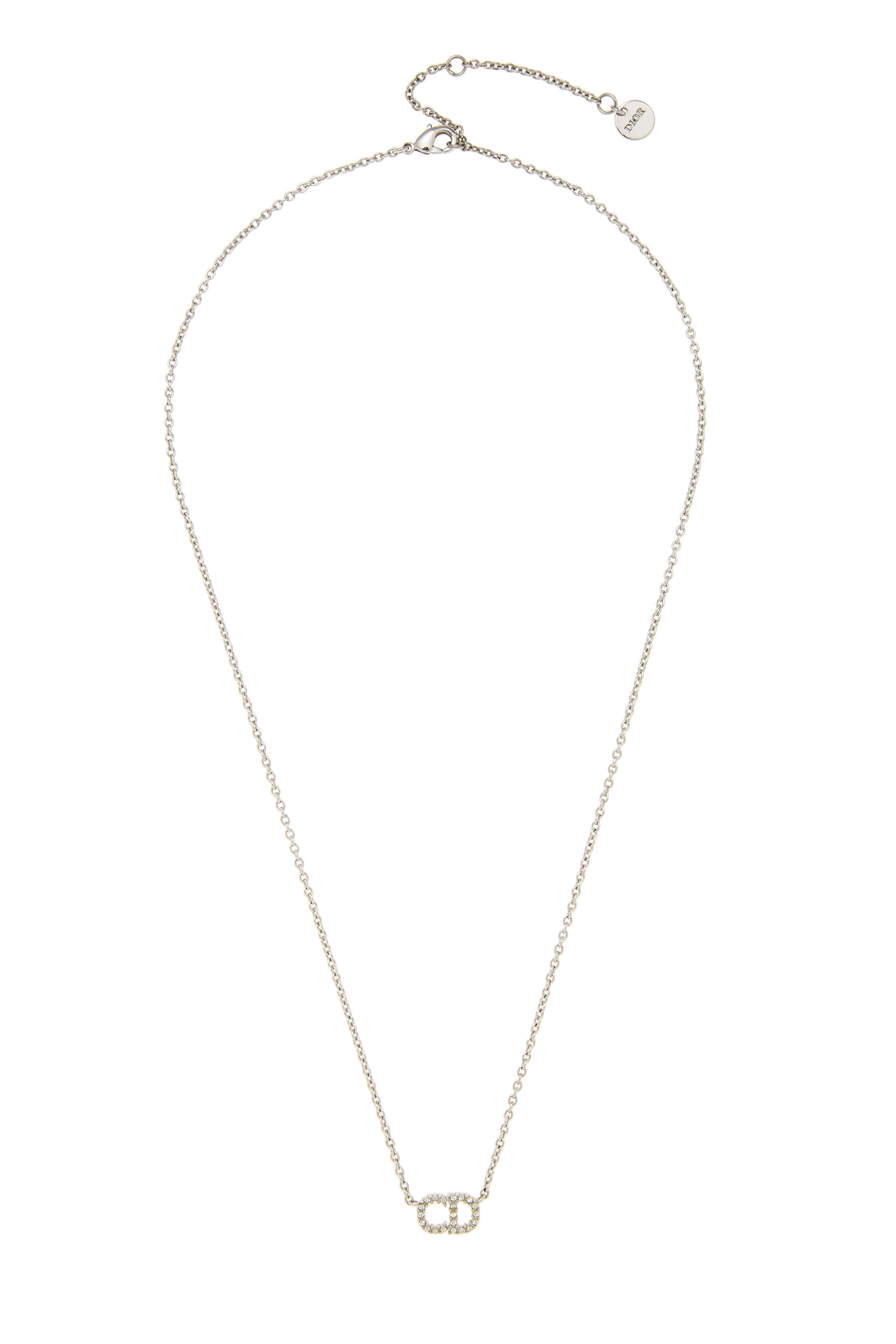 Women's Christian Dior Silver Crystal Clair D Lune 'CD' Necklace in Silver