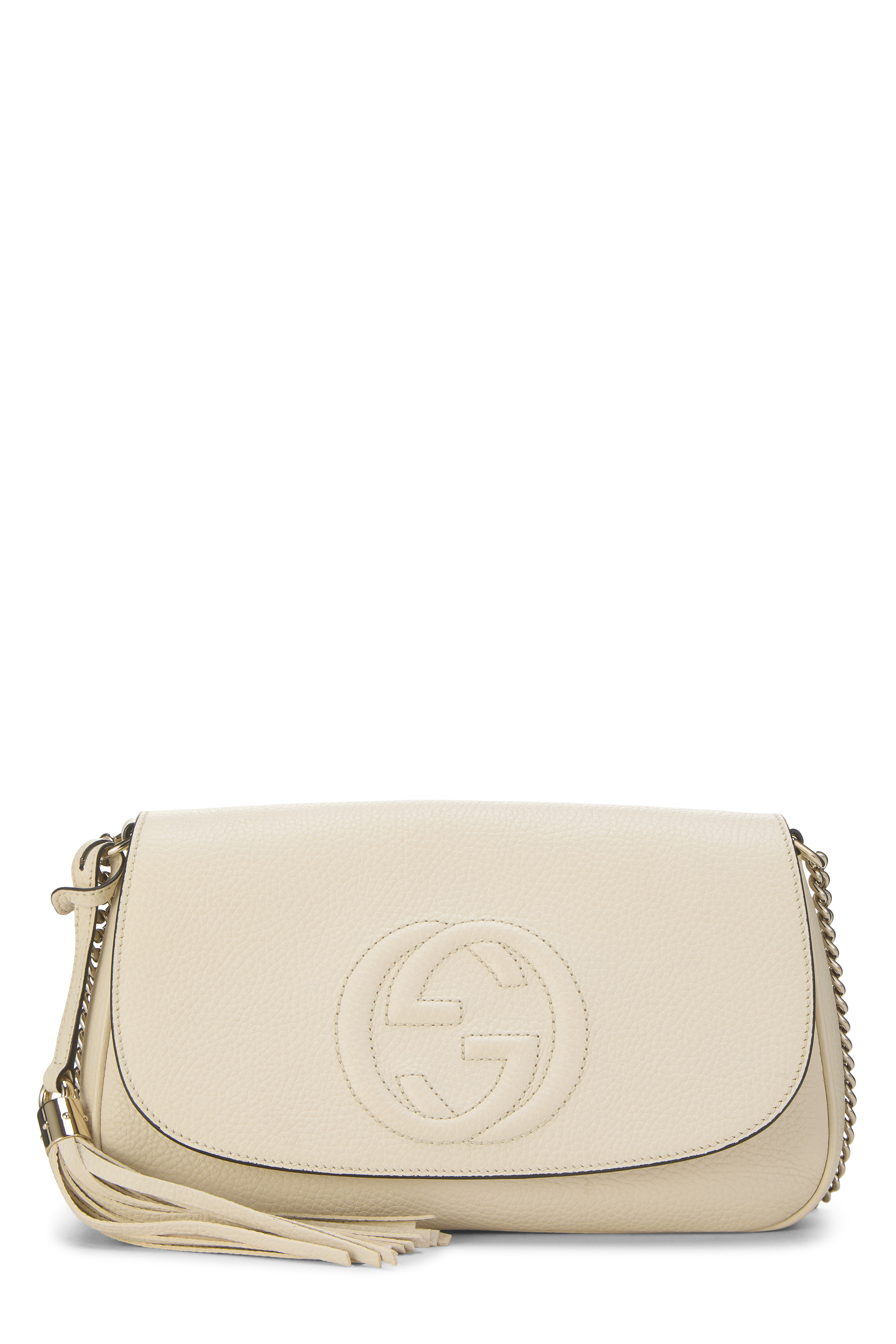Women's Gucci White Grained Leather Soho Chain Flap Crossbody in White