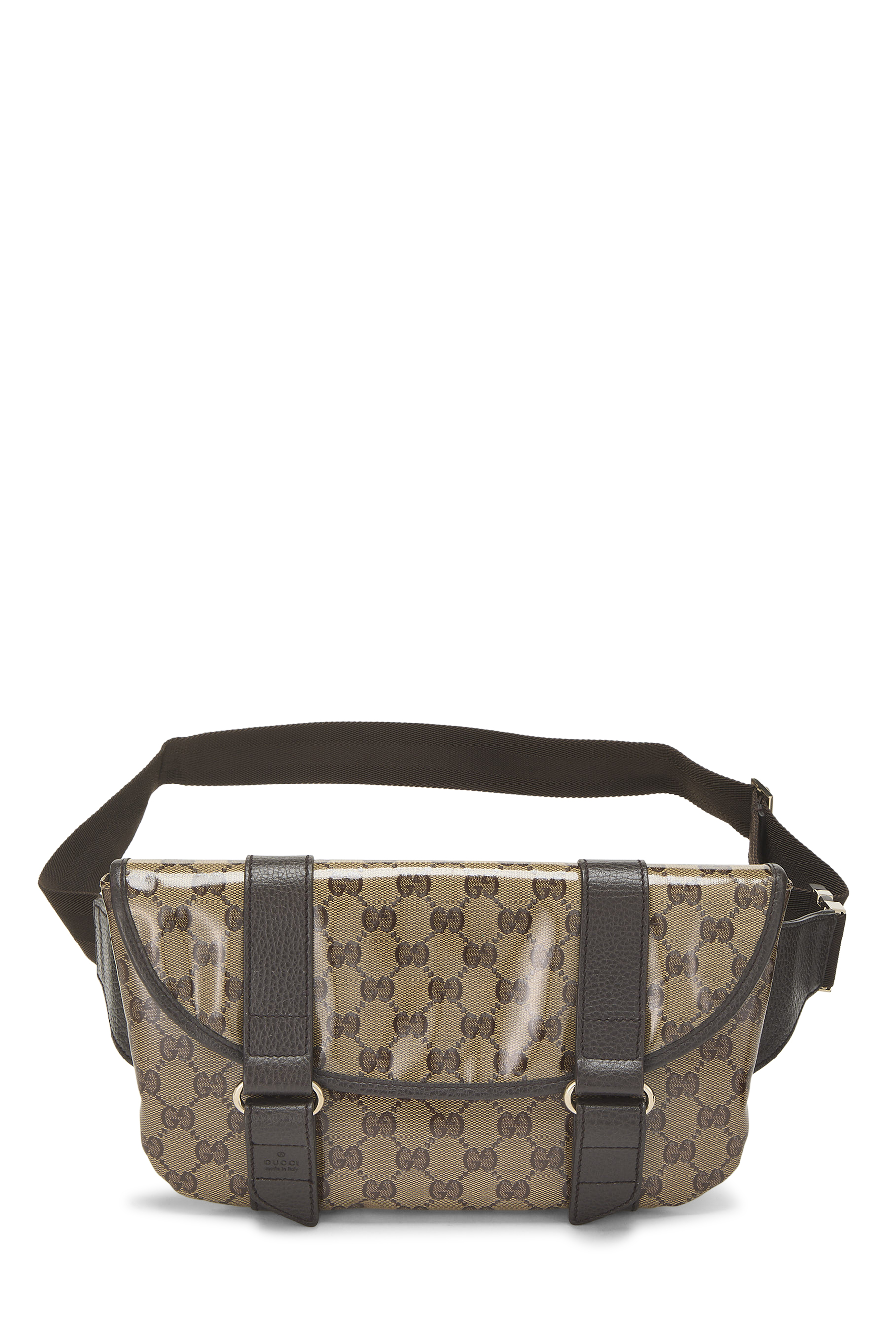 Women's Gucci Brown Crystal Canvas Buckle Belt Bag in Brown