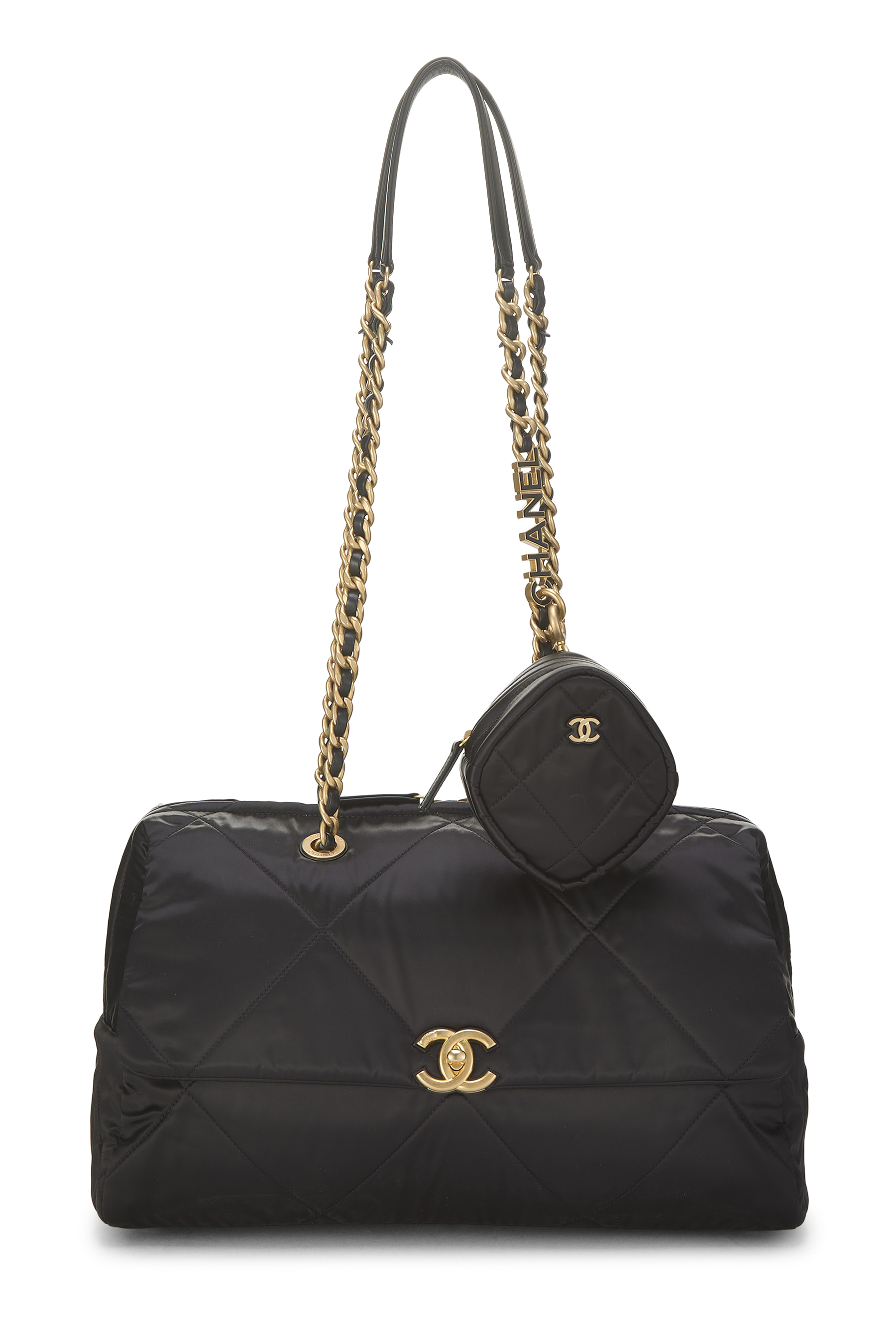 Women's Chanel Black Satin Bowling Flap Bag in Black