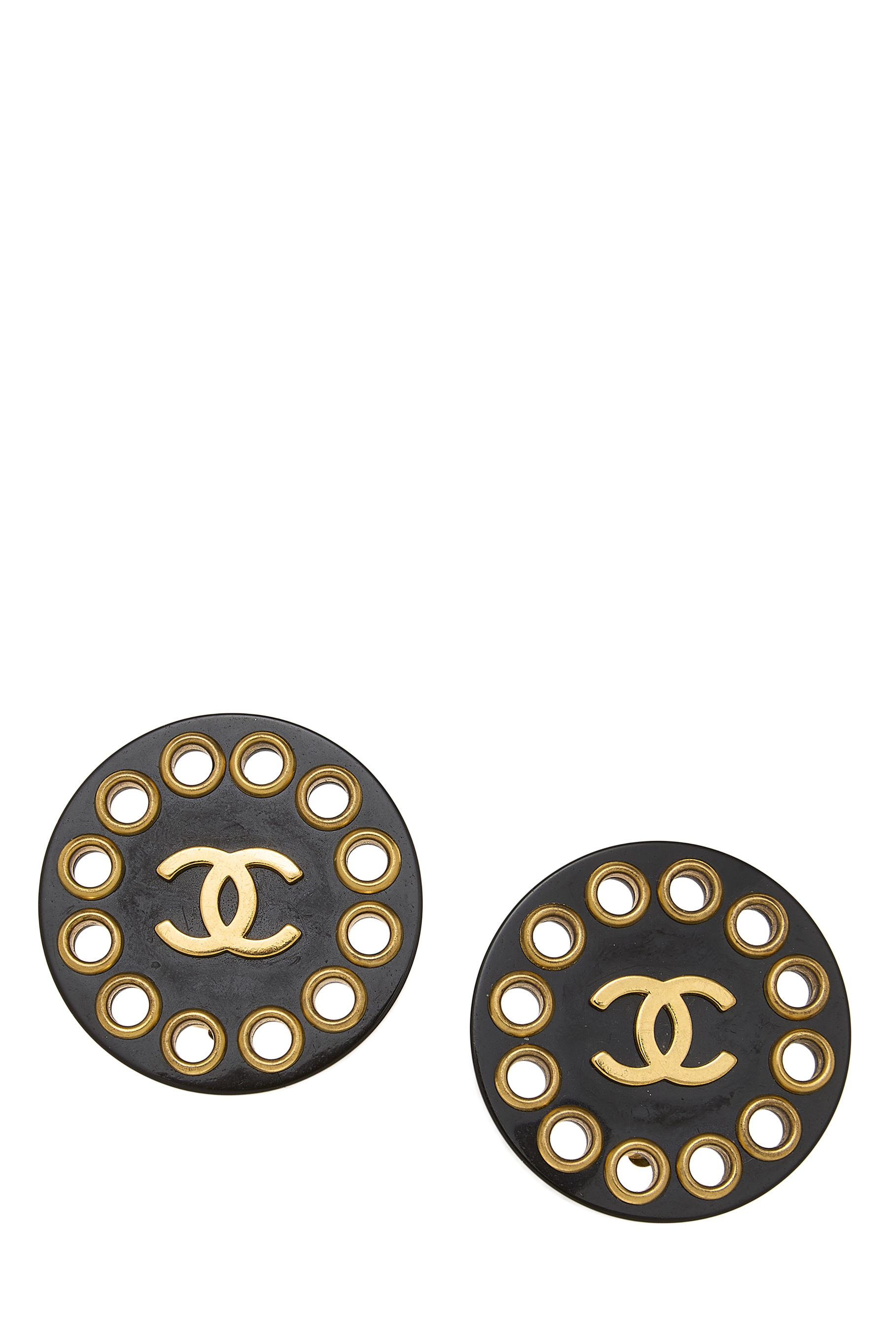 Women's Chanel Gold & Black 'CC' Round Earrings in Black