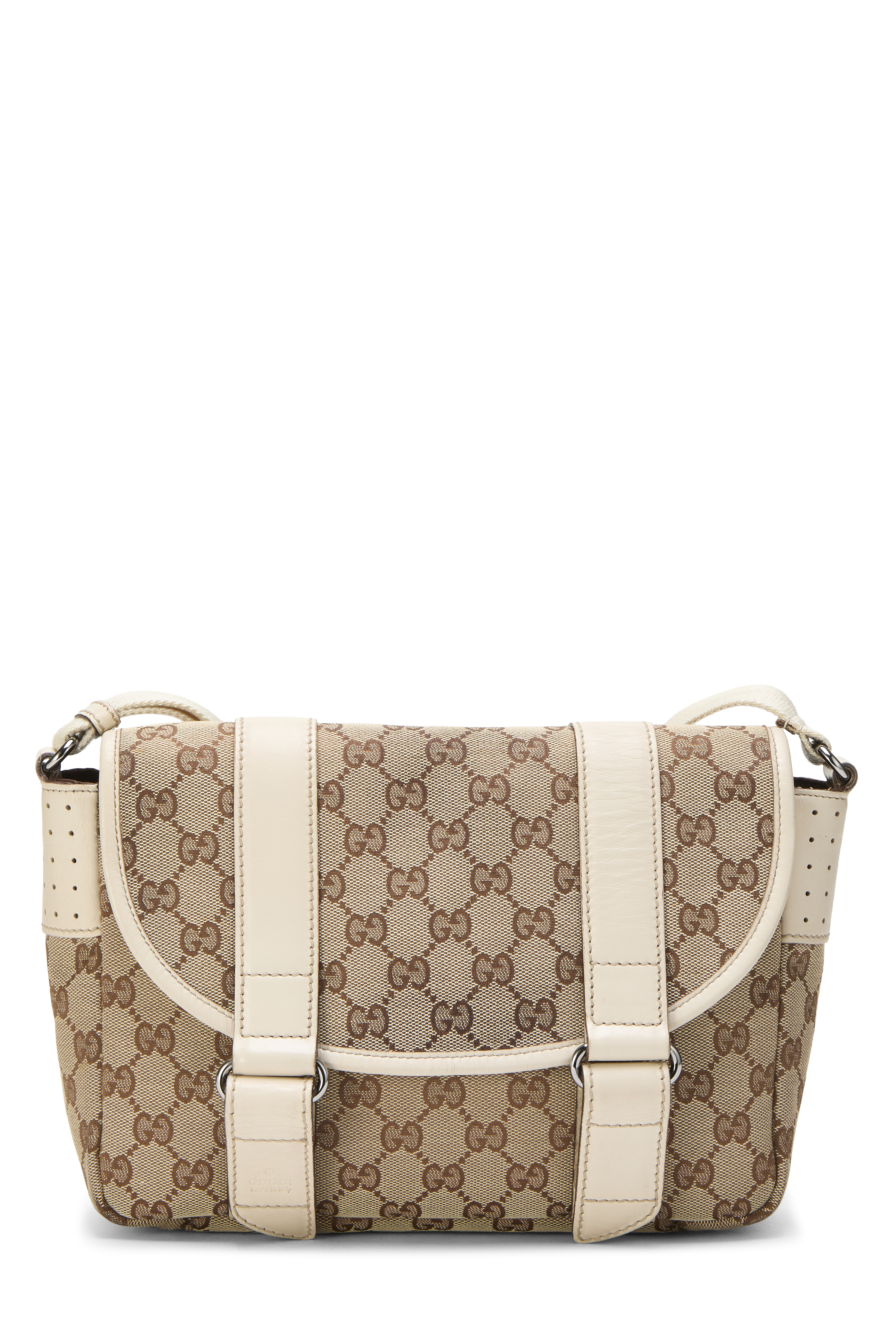 Women's Gucci Cream Original GG Canvas Buckle Flap Messenger Small in White Small