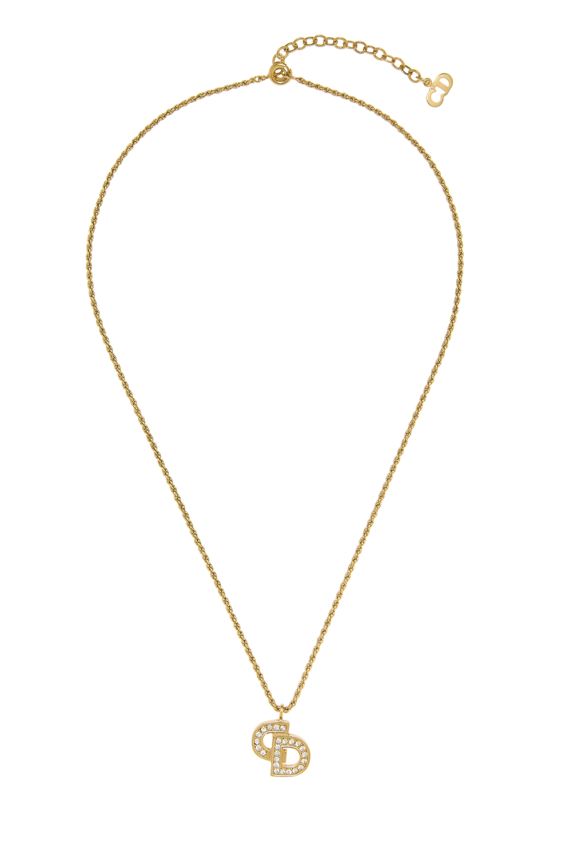 Women's Christian Dior Gold Crystal 'CD' Necklace in Gold
