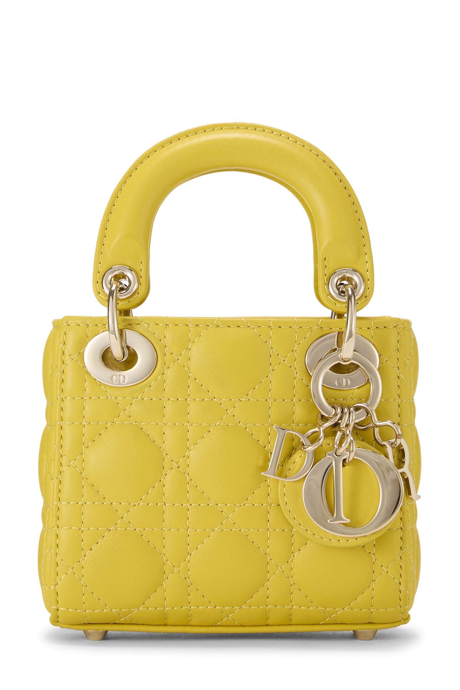 Women's Christian Dior Yellow Lambskin Lady Dior Micro in Yellow Micro