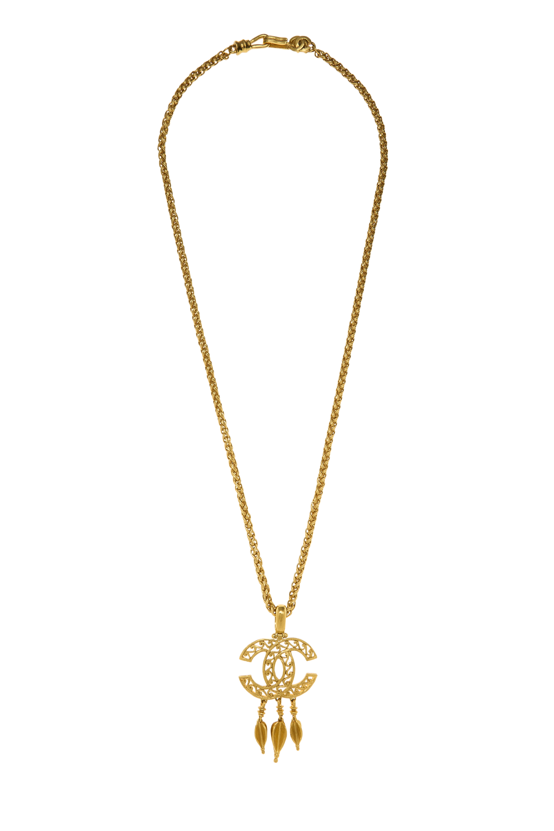 Women's Chanel Gold 'CC' Fretwork Dangle Necklace