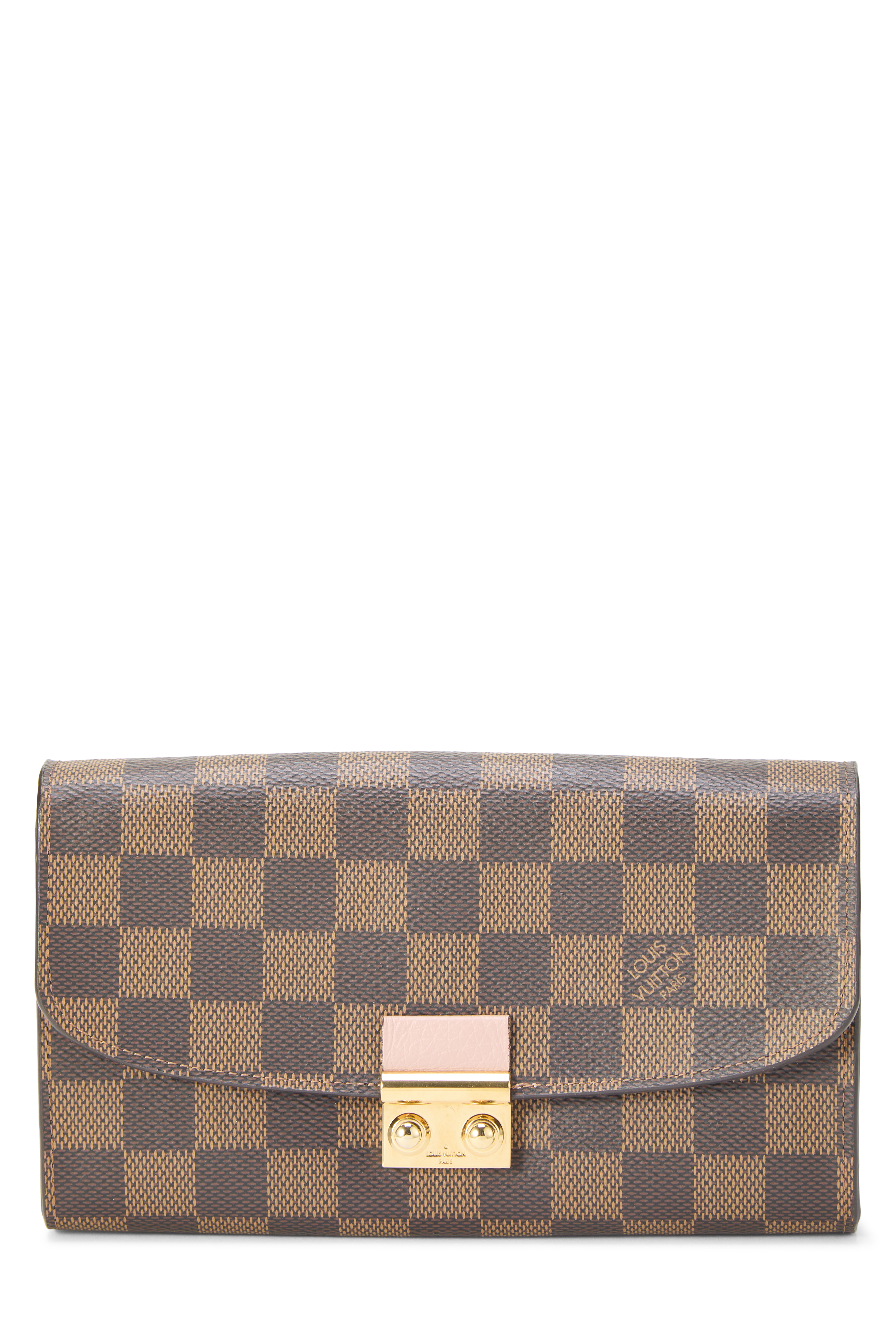 Women's Louis Vuitton Pink Damier Ebene Croisette Wallet on Chain (WOC) PM in Pink PM