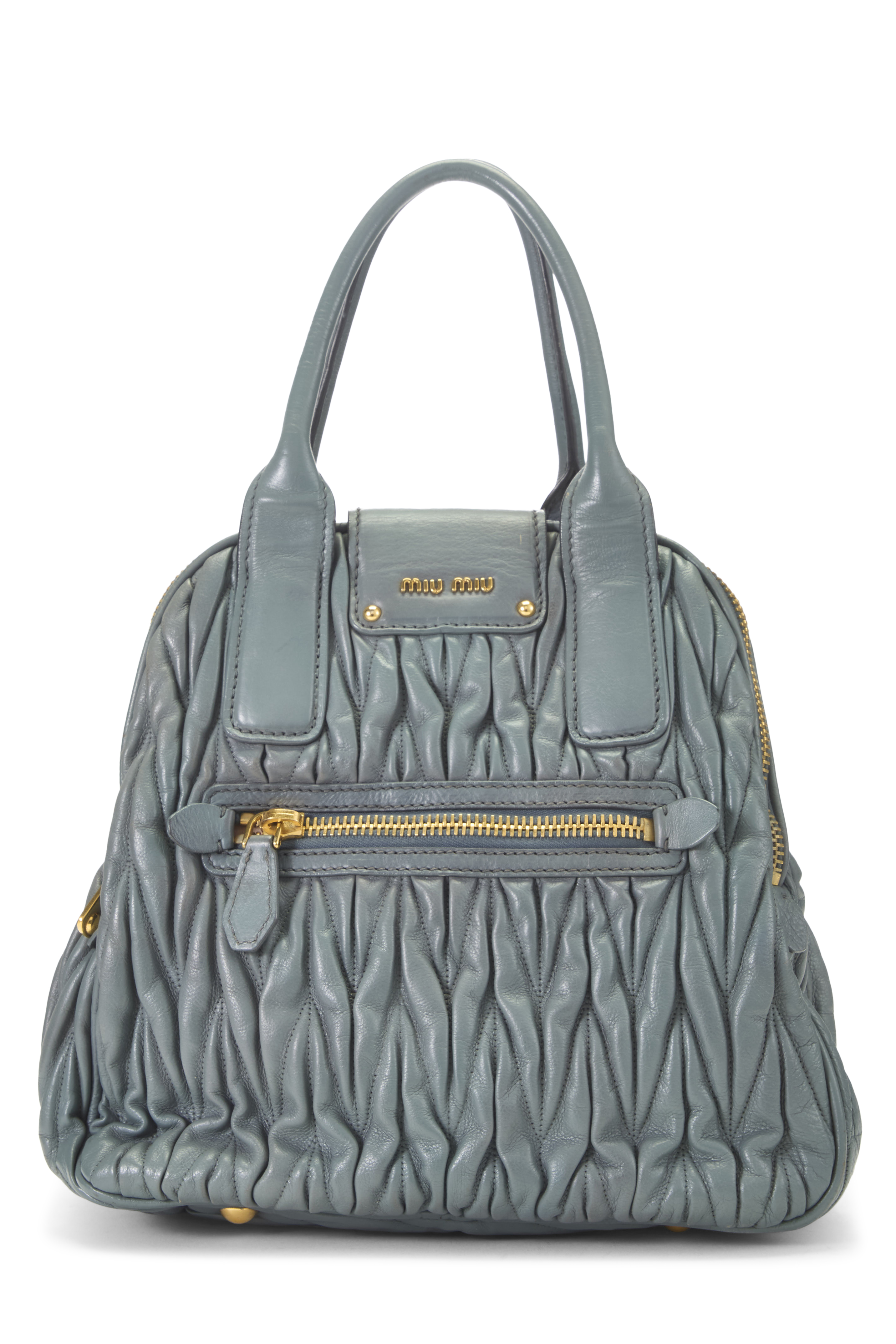 Women's Miu Miu Blue Nappa Gaufre Double Zip Convertible Handbag in Blue