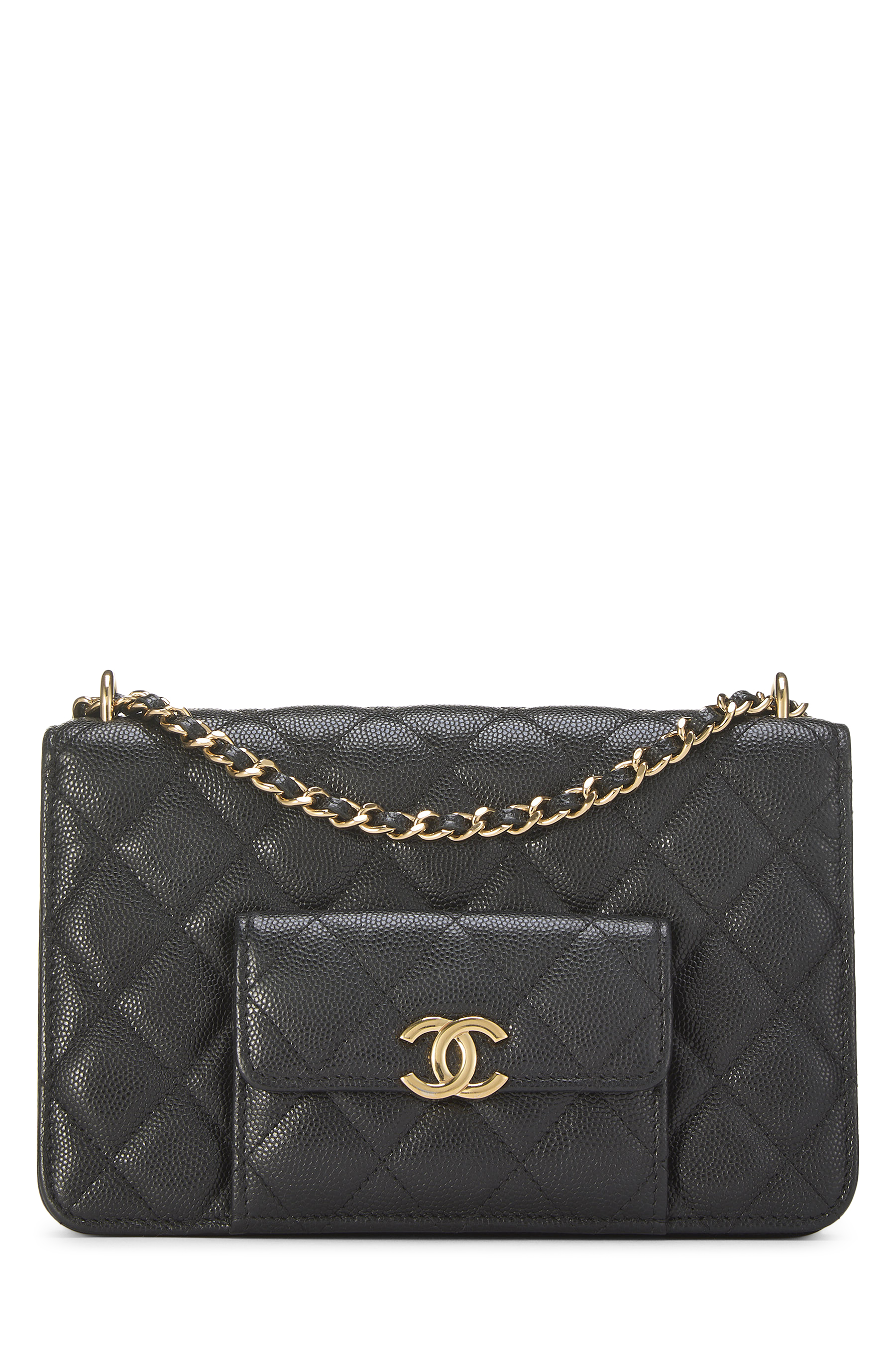 Women's Chanel Black Caviar Pocket Twins Wallet on Chain (WOC) in Black