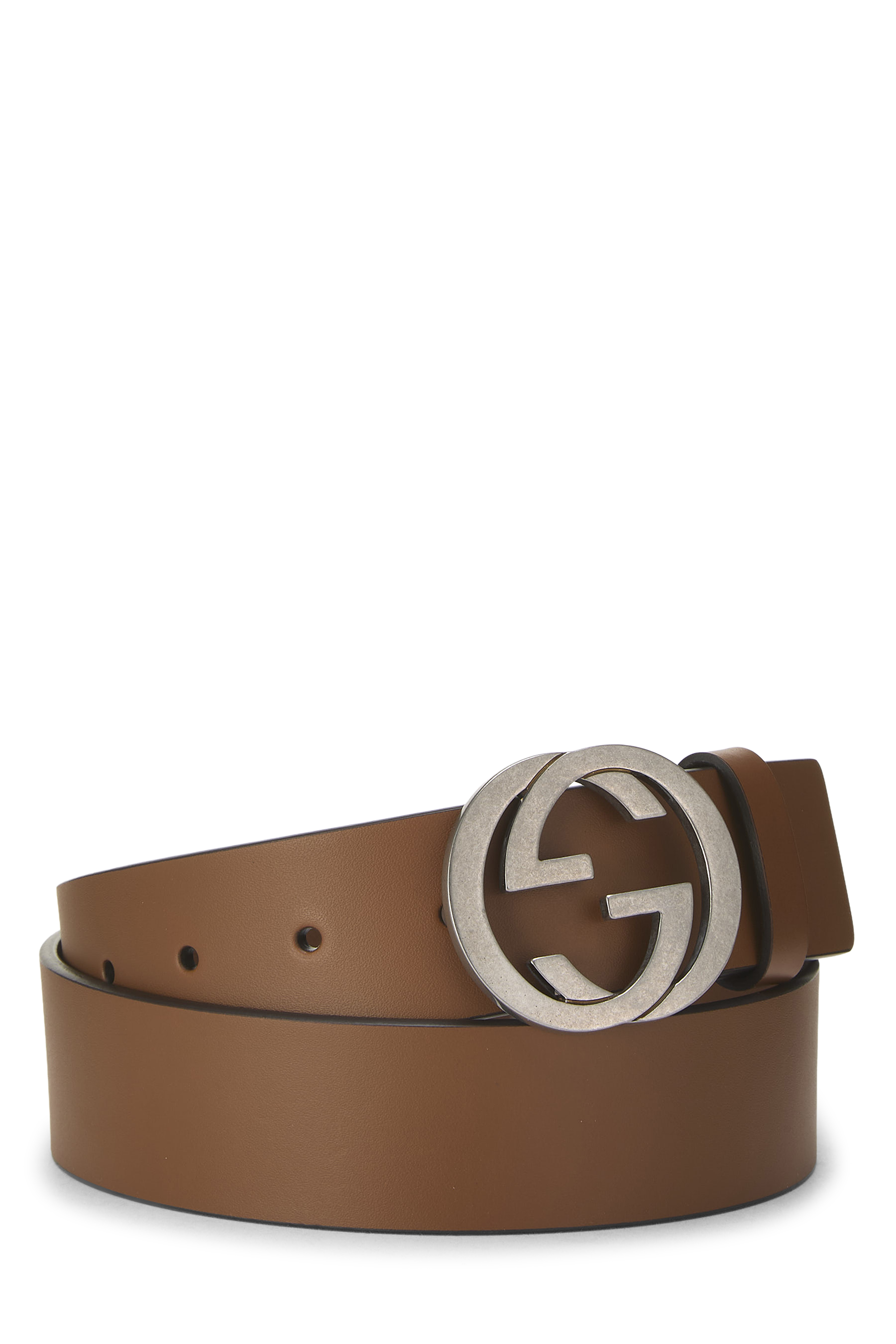 Women's Gucci Brown Leather Interlocking GG Belt 85 in Brown