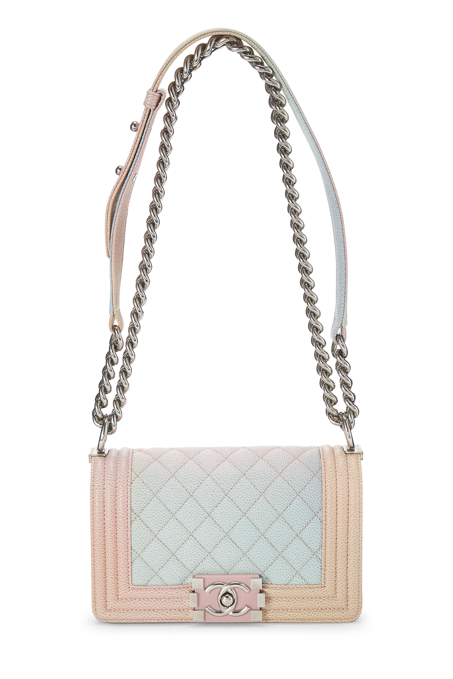 Women's Chanel Rainbow Quilted Caviar Boy Bag Small in Pink Small
