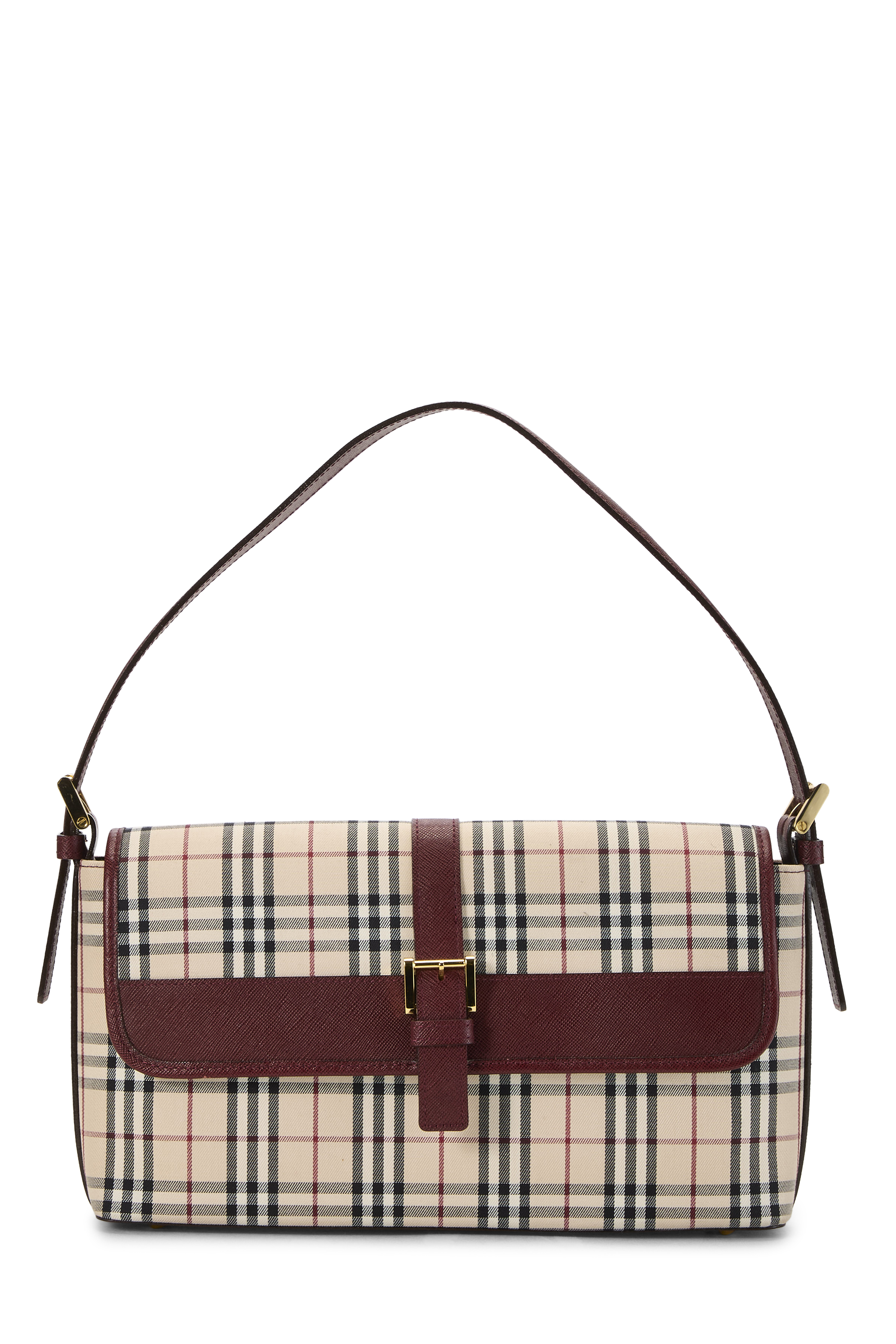 Women's Burberry Burgundy Check Jacquard Canvas Buckle Shoulder Bag in Burgundy Small