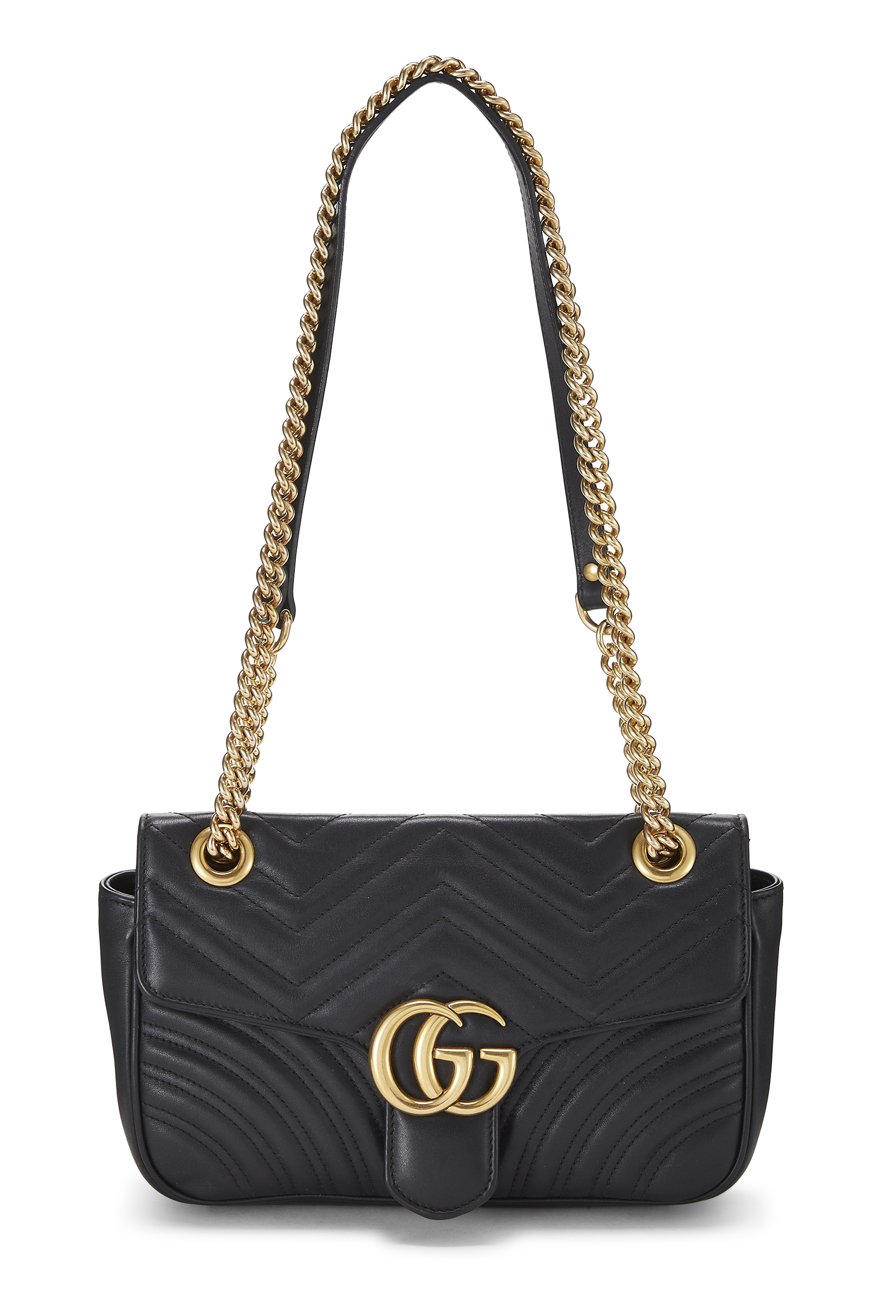 Women's Gucci Black Leather GG Marmont Matelassé Shoulder Bag in Black