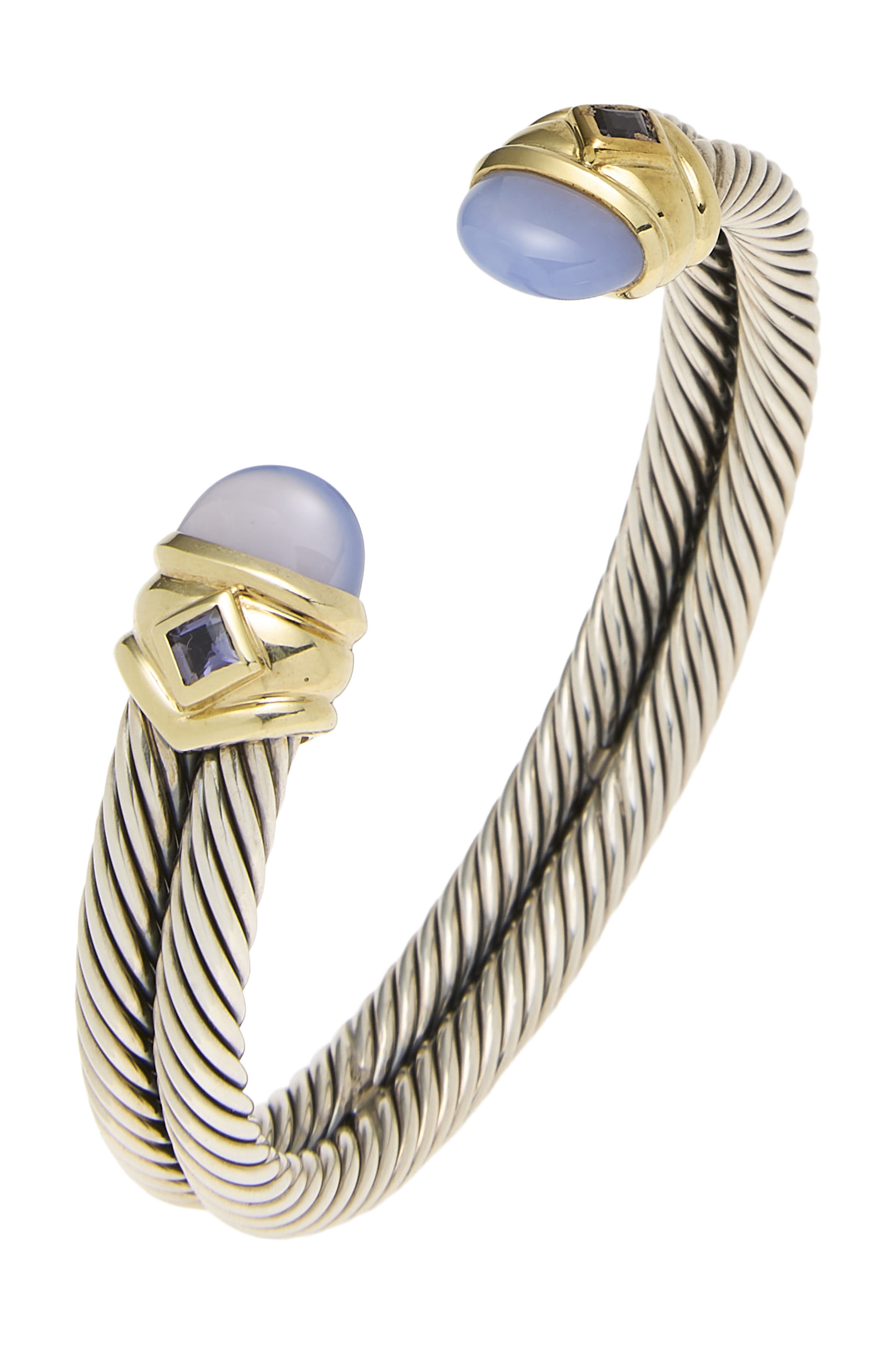 Women's David Yurman Silver Renaissance Double Cable Cuff Bracelet in Blue