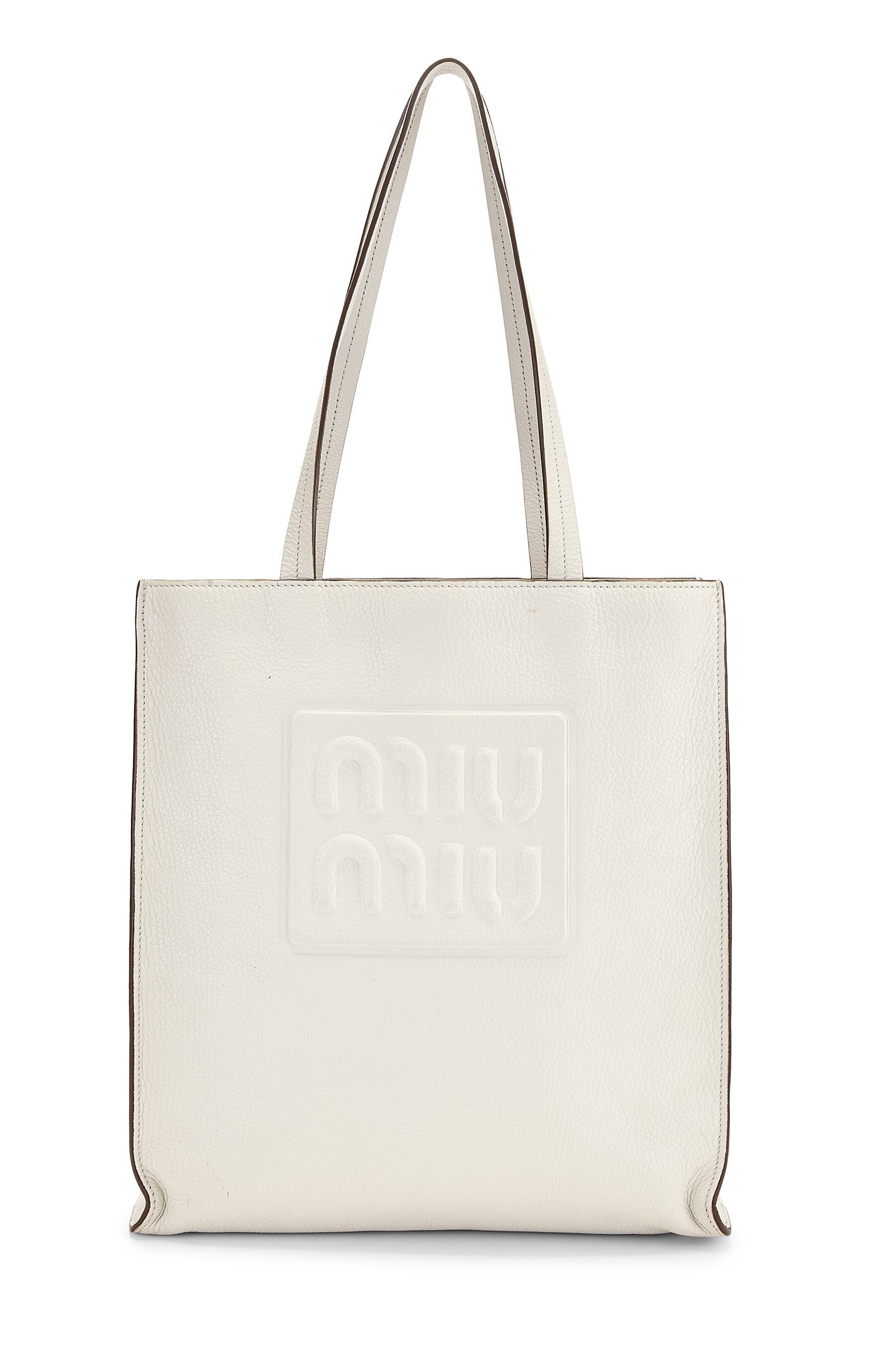Women's Miu Miu White Calfskin Embossed Logo Tote in White