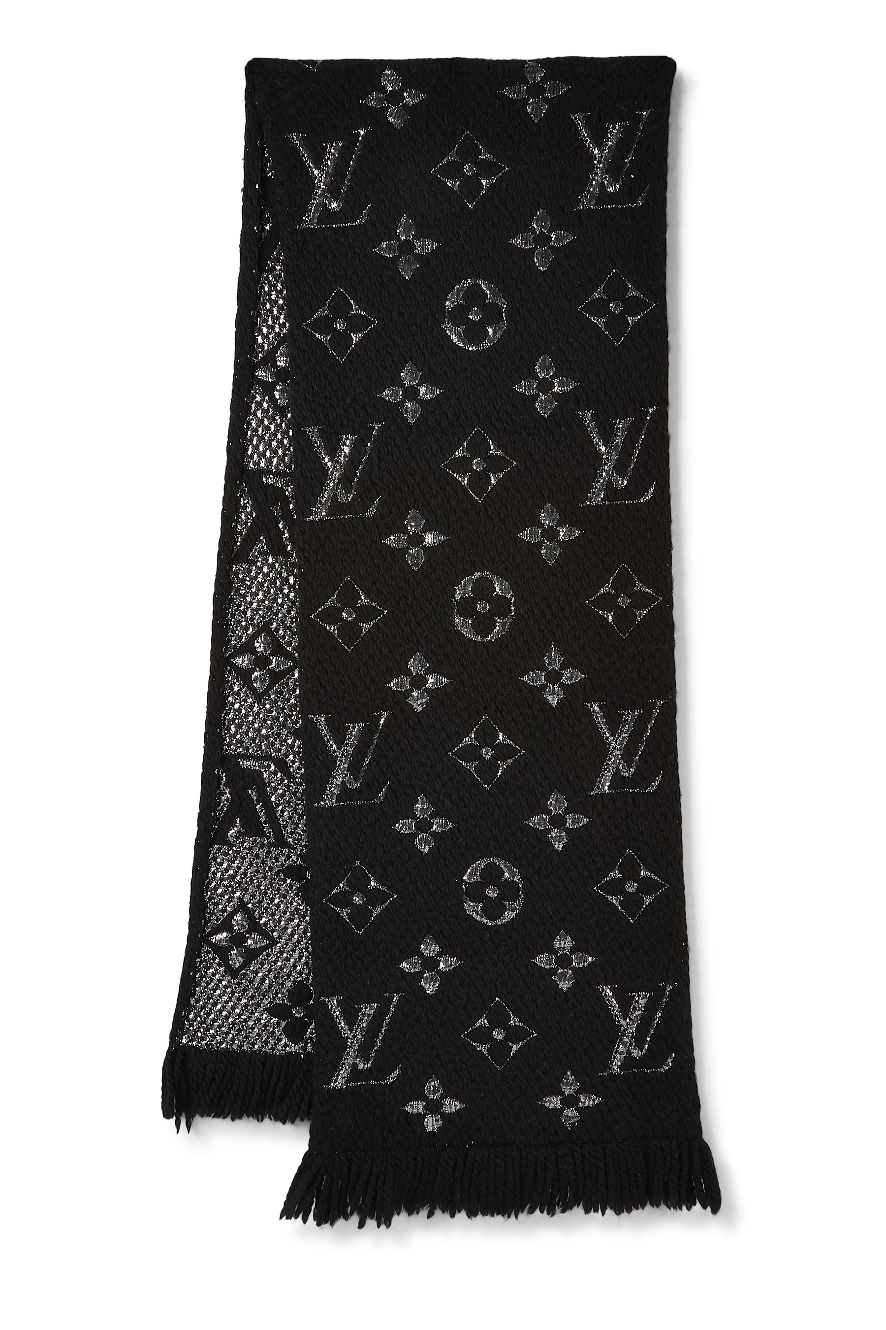 Women's Louis Vuitton Black Wool Logomania Shine Scarf in Black