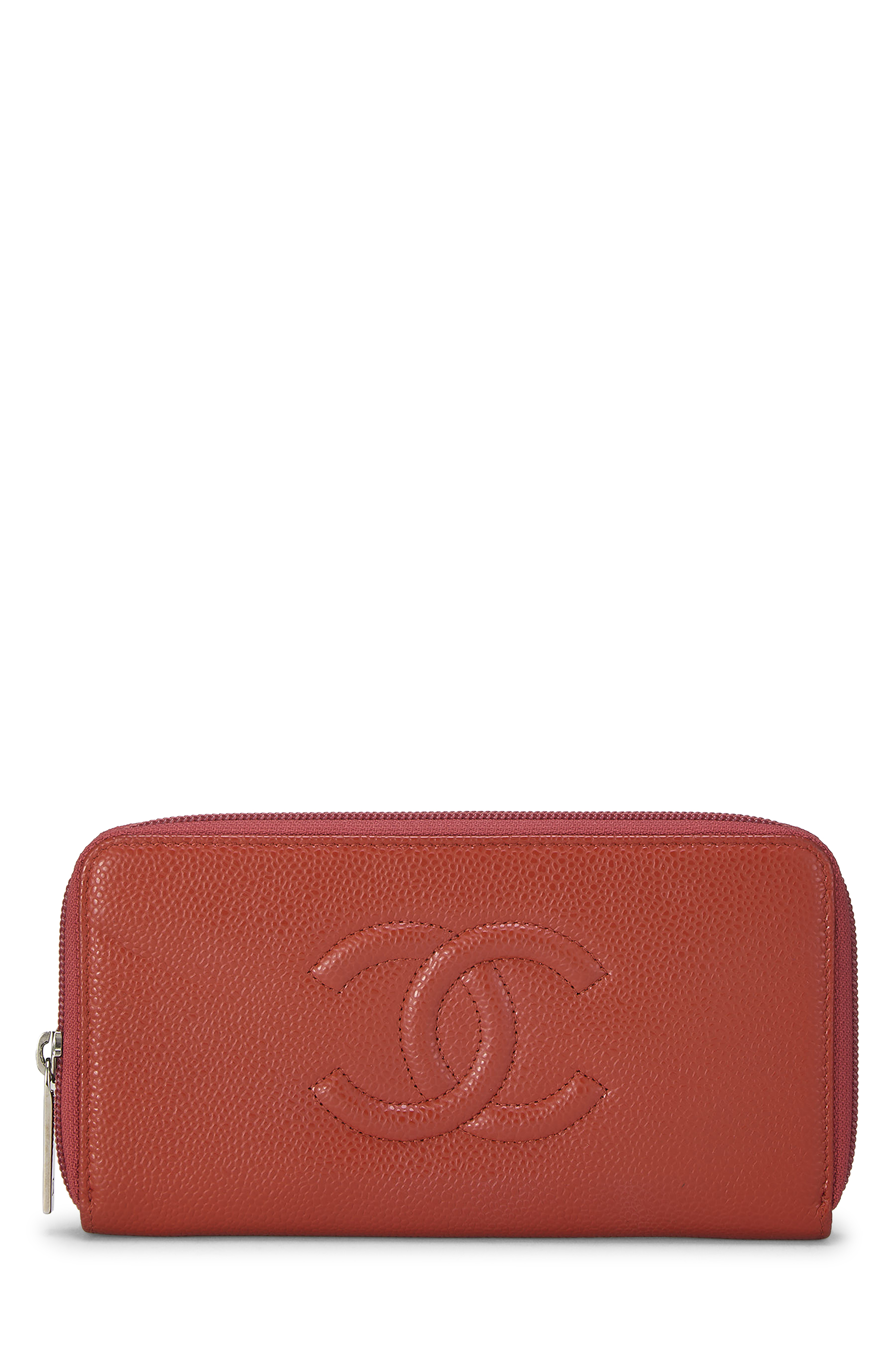 Women's Chanel Orange Caviar Timeless 'CC' Zip-Around Wallet in Orange
