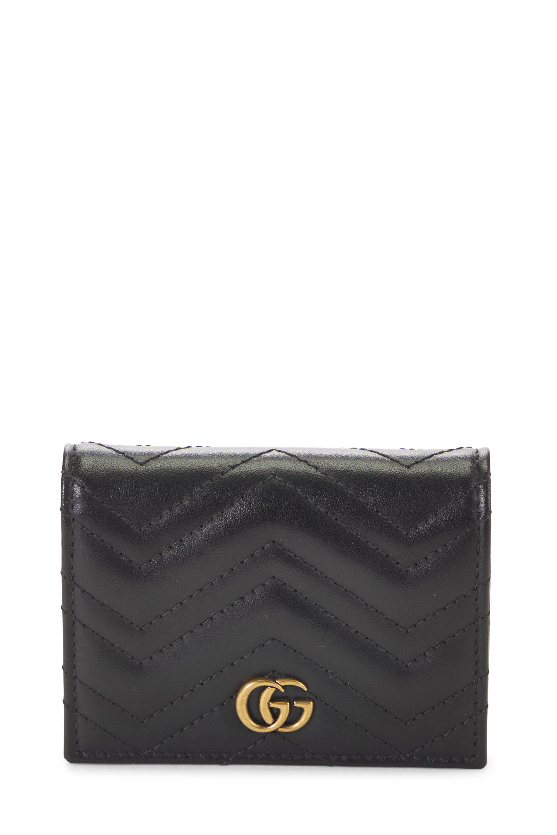 Women's Gucci Black Leather GG Marmont Card Case in Black