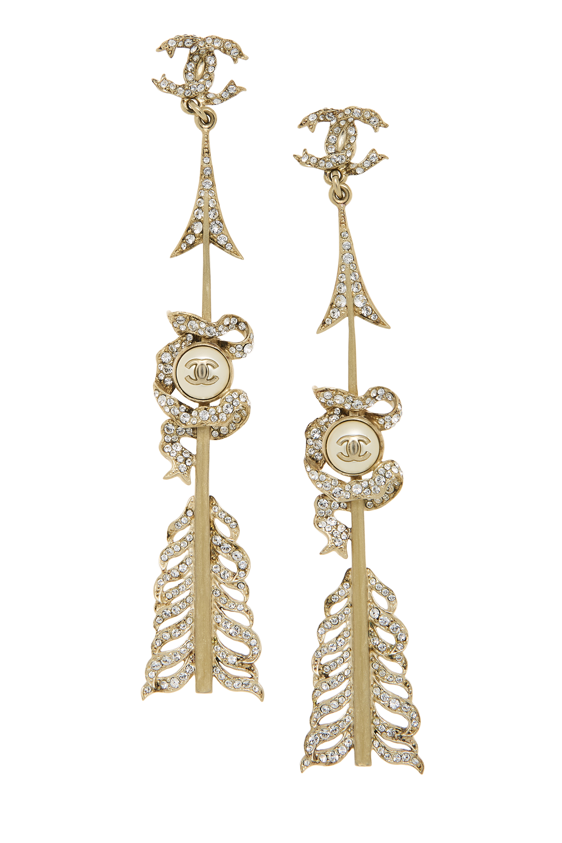 Women's Chanel Gold Crystal 'CC' Arrow Earrings in Gold