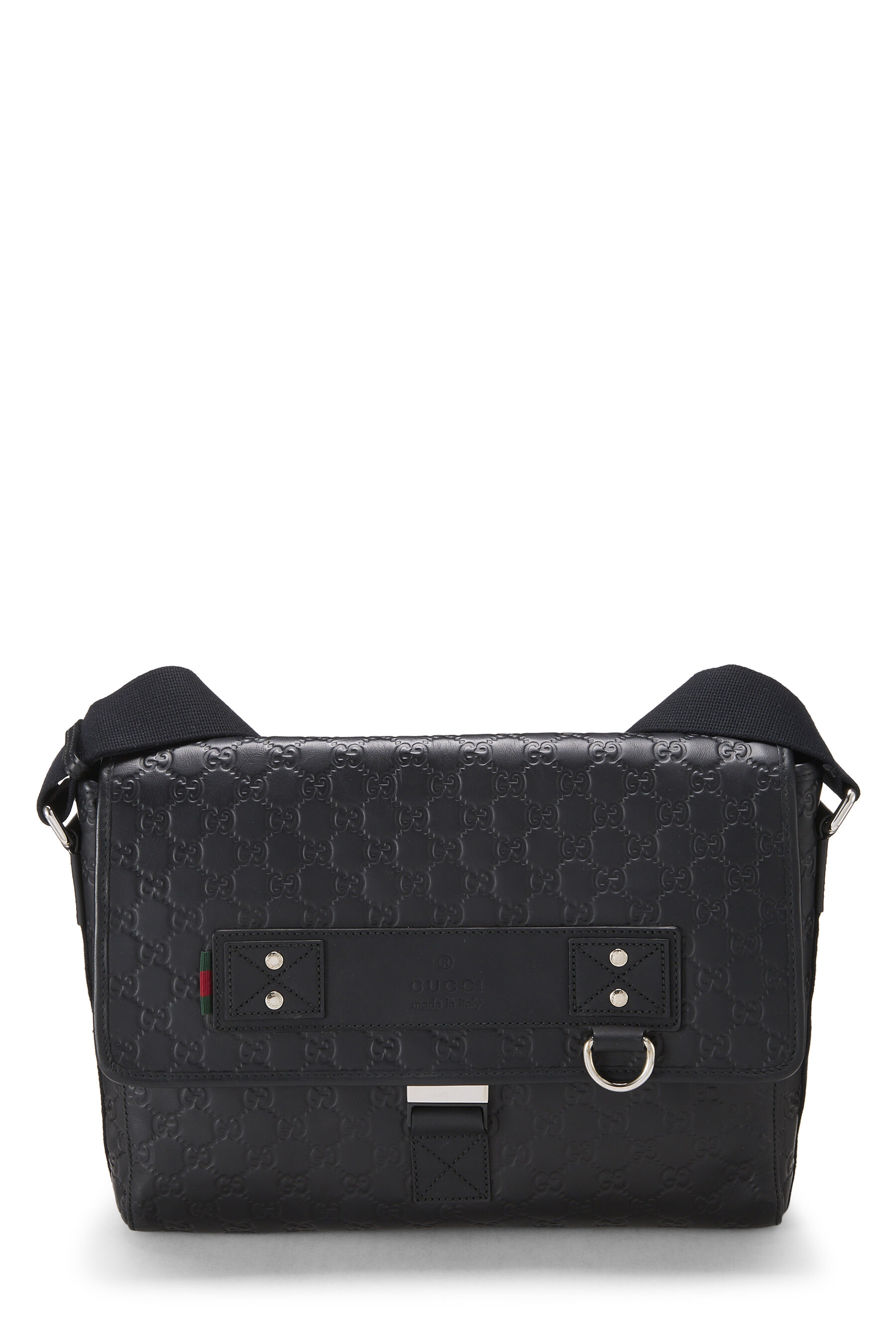 Women's Gucci Black Rubberized Buckle Flap Messenger in Black