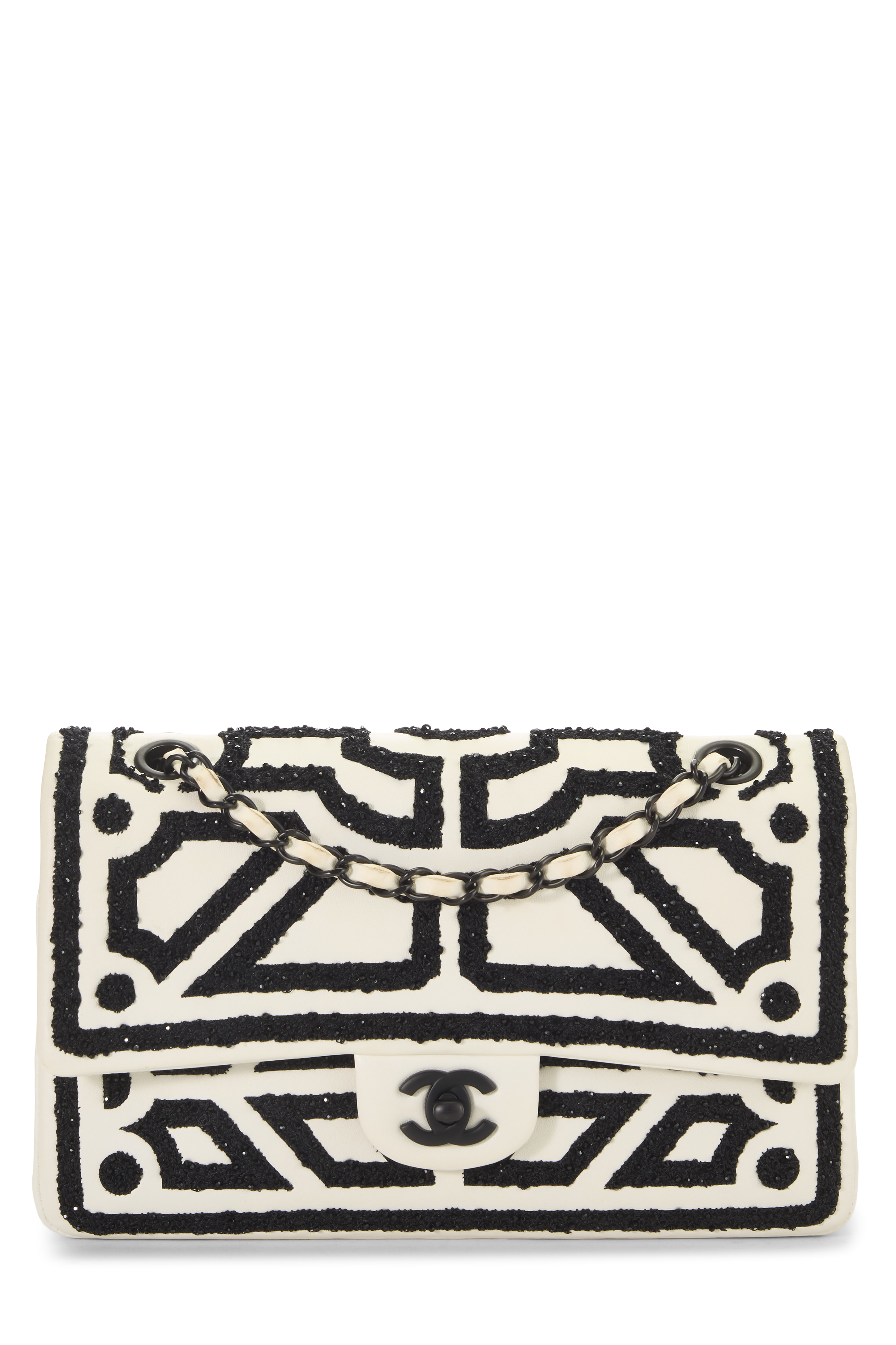 Women's Chanel White Lambskin Crystal Embroidered 'Garden of Versailles' Classic Double Flap Medium in Multi 10"