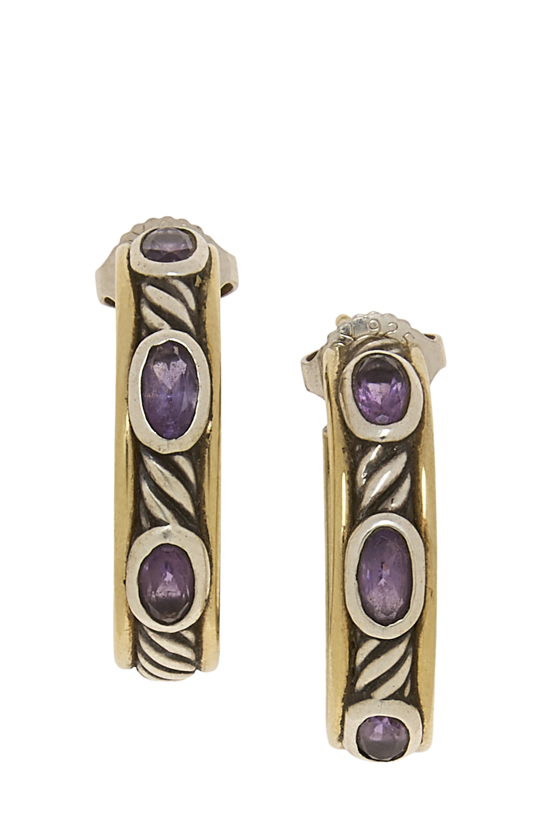 Women's David Yurman Silver Two-Tone Amethyst Hoop Earrings in Purple
