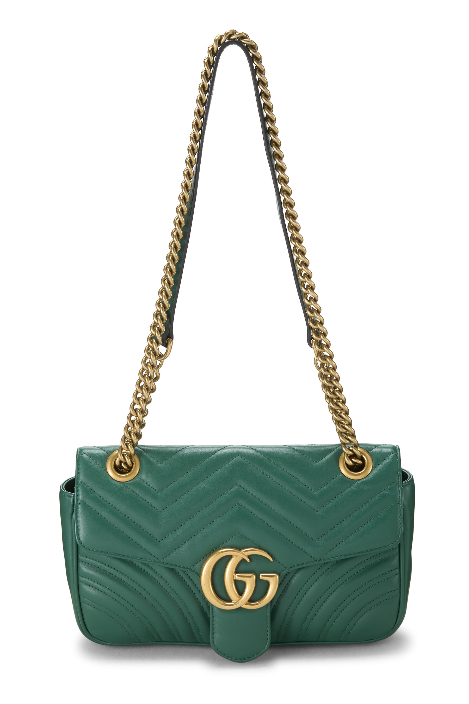 Women's Gucci Green Leather GG Marmont Shoulder Bag Small in Green Small