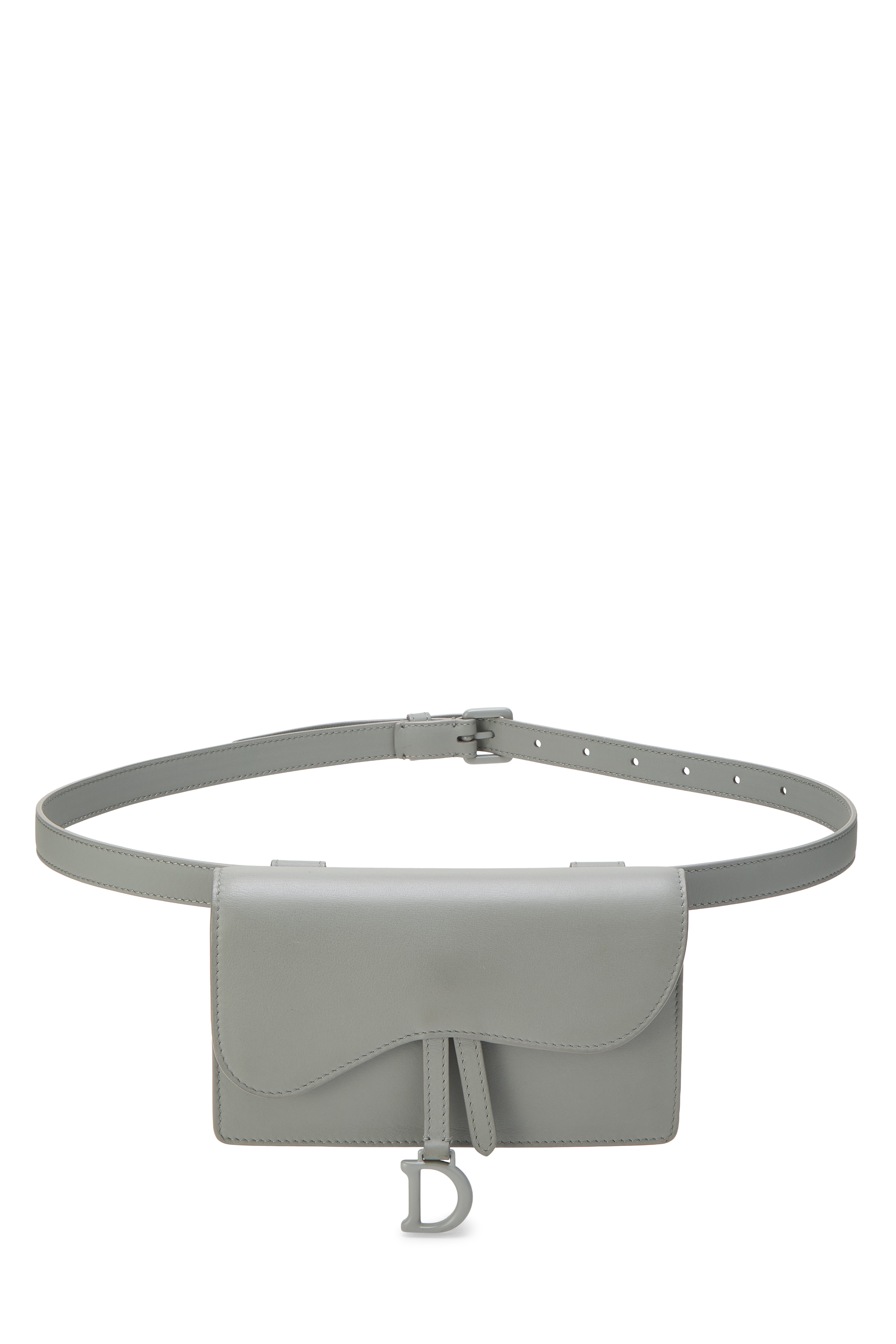 Women's Christian Dior Grey Lambskin Leather Saddle Belt Pouch in Grey