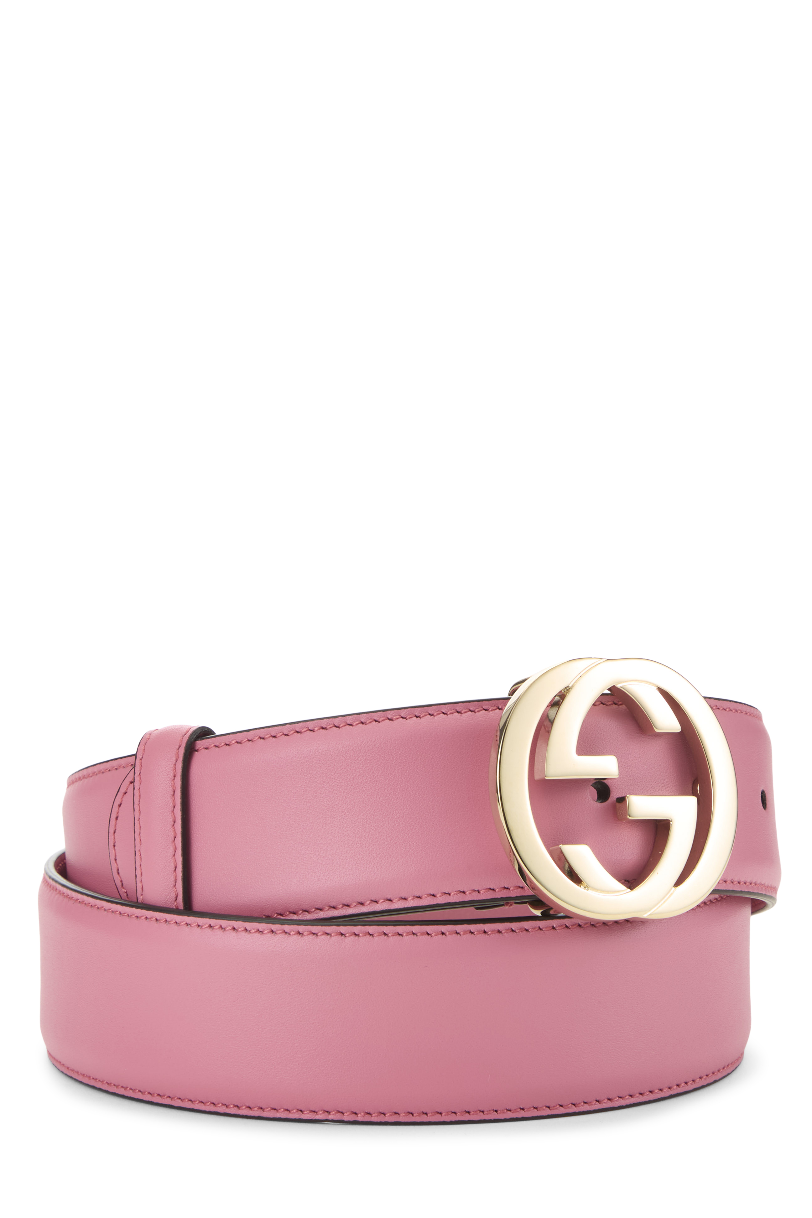 Women's Gucci Pink Leather Interlocking GG Belt 80 in Pink