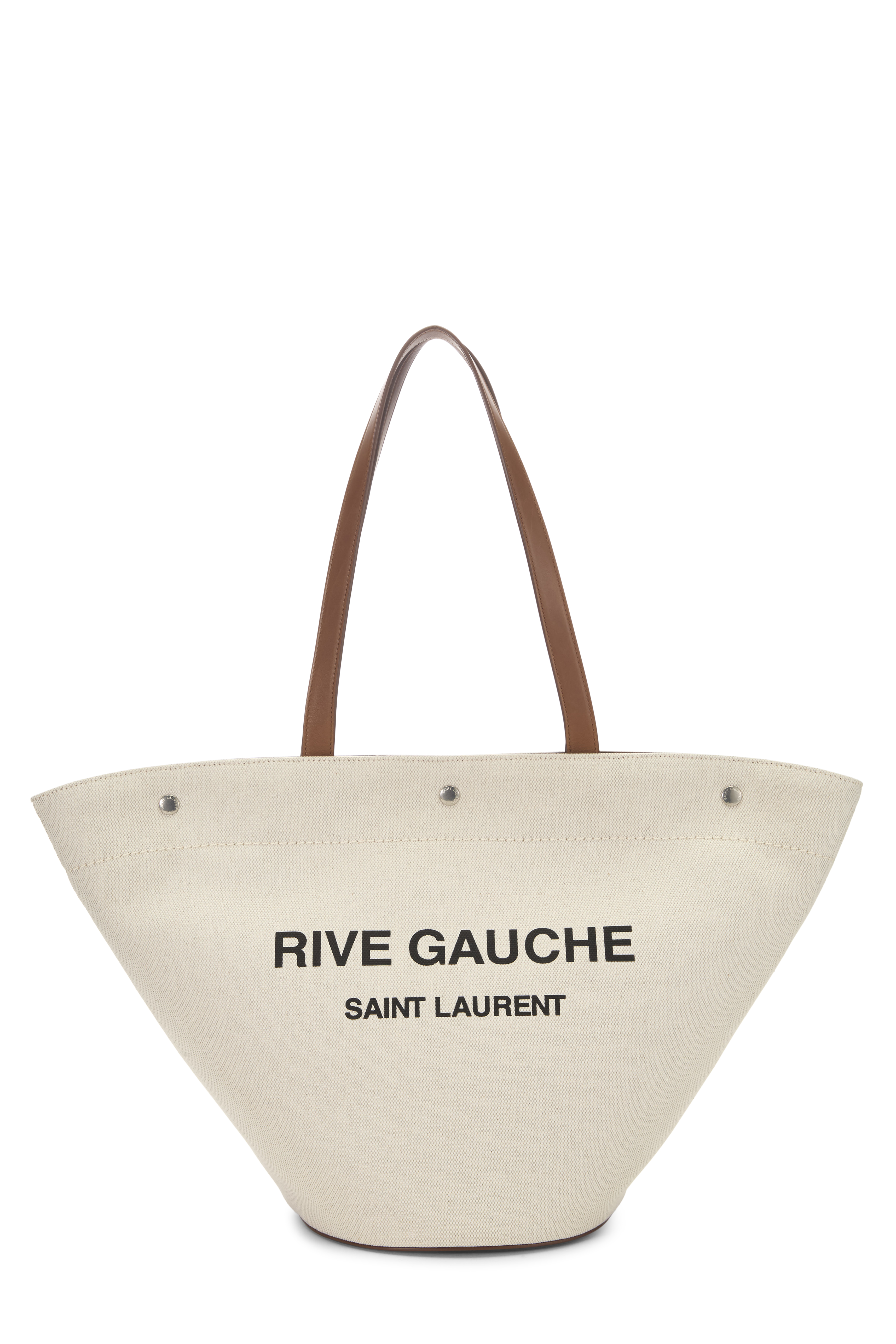 Women's YSL Brown Linen Rive Gauche Bucket Tote