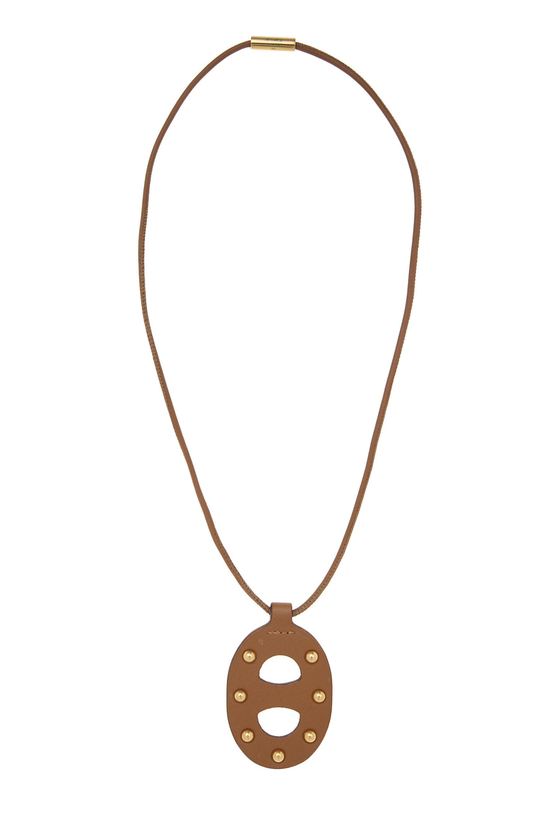 Women's Hermès Gold Chaine d'Ancre Pendant Necklace in Brown
