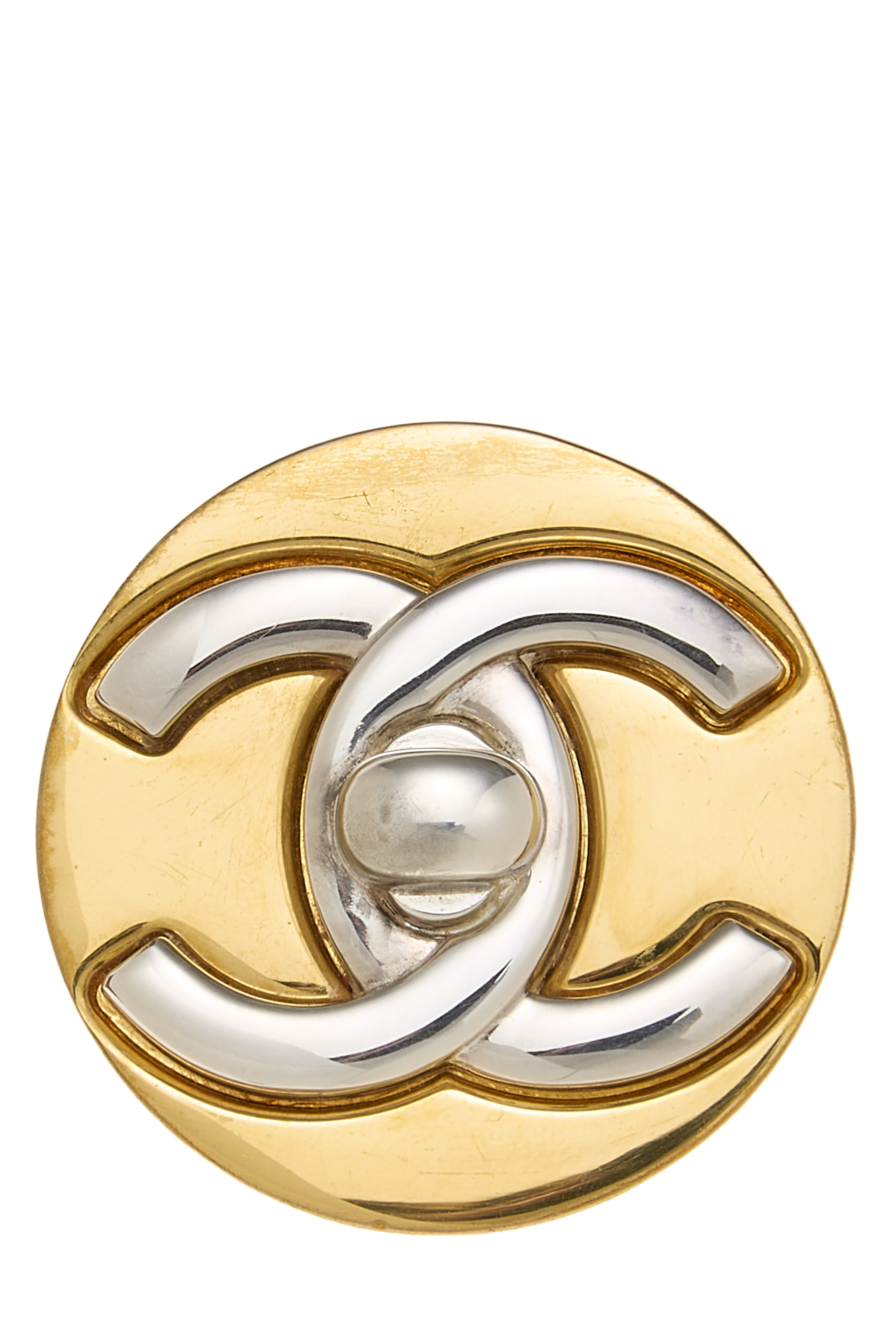Women's Chanel Multicolor 'CC' Turnlock Circle Pin in Silver