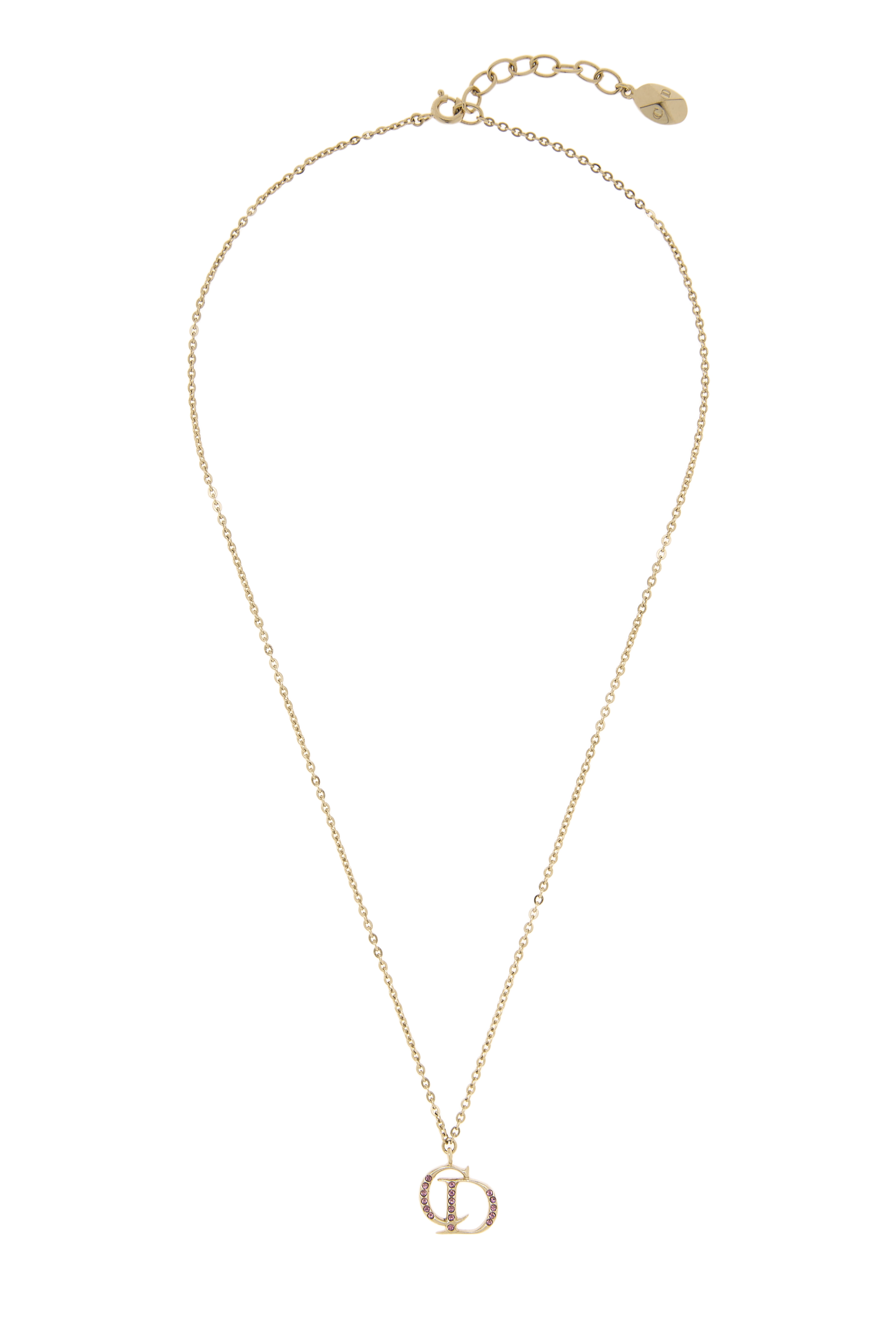 Women's Christian Dior Gold Crystal 'CD' Necklace in Gold