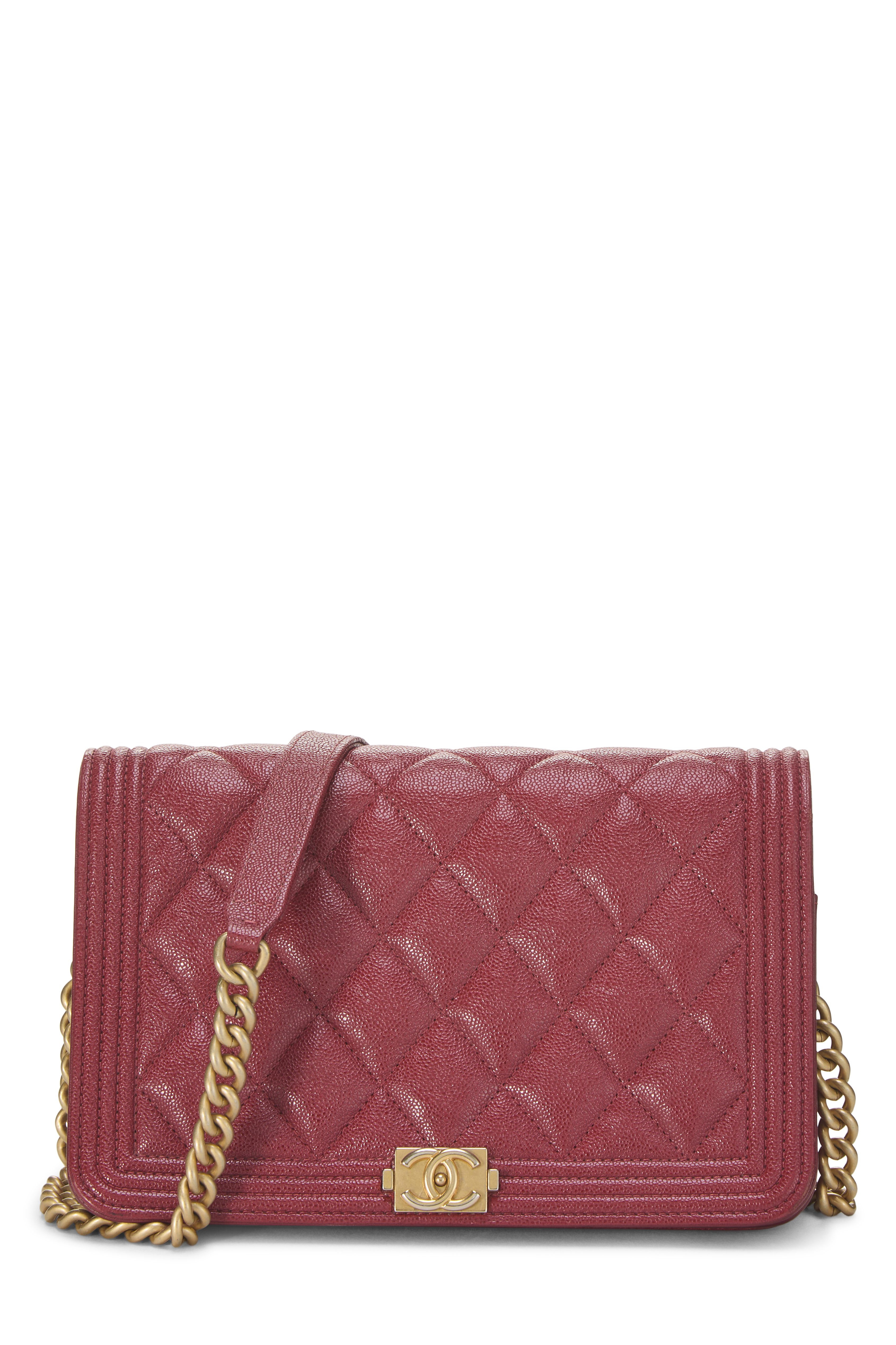 Women's Chanel Red Quilted Caviar Boy Wallet on Chain (WOC) in Red