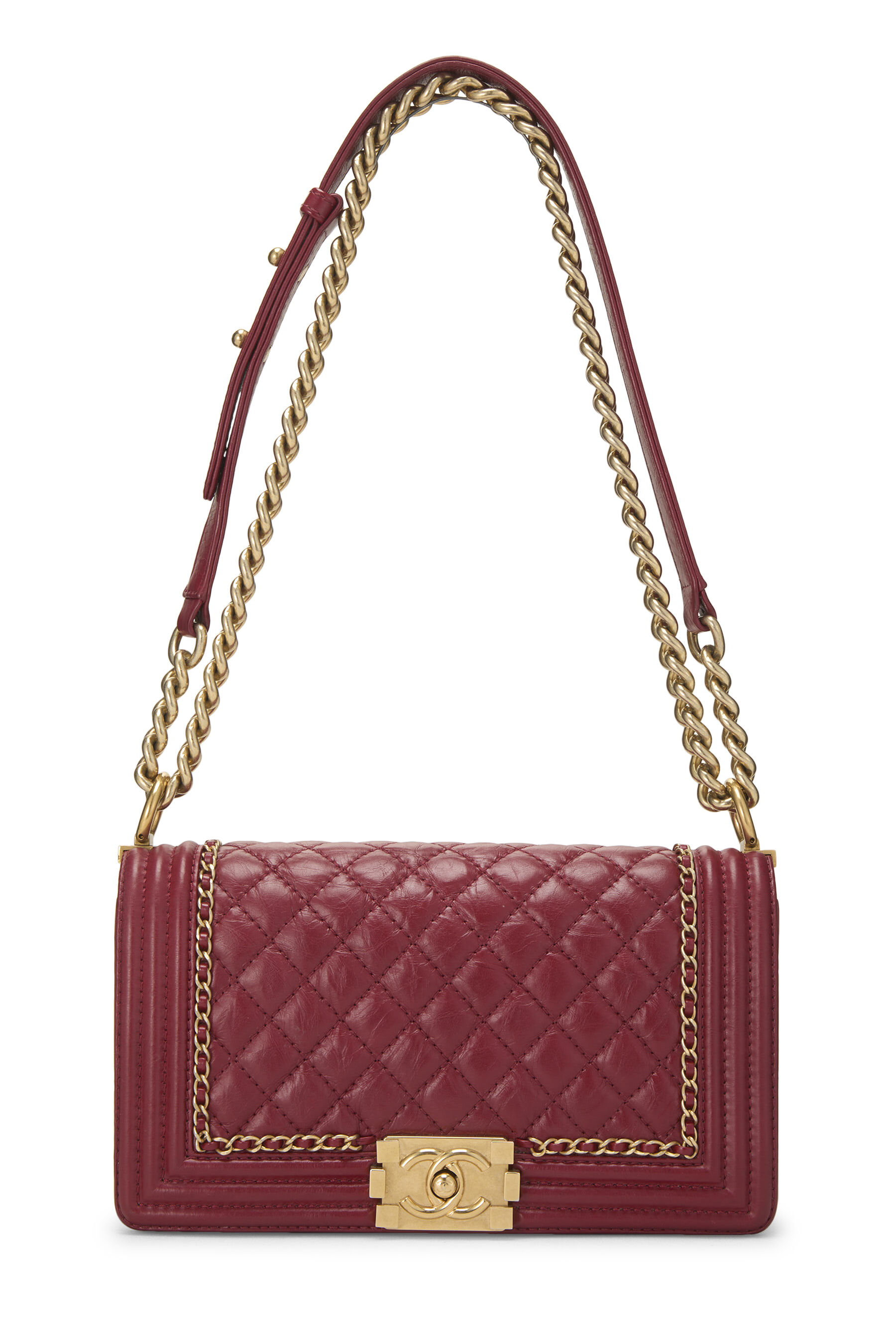 Women's Chanel Red Calfskin Chain Around Boy Bag Medium in Red Medium