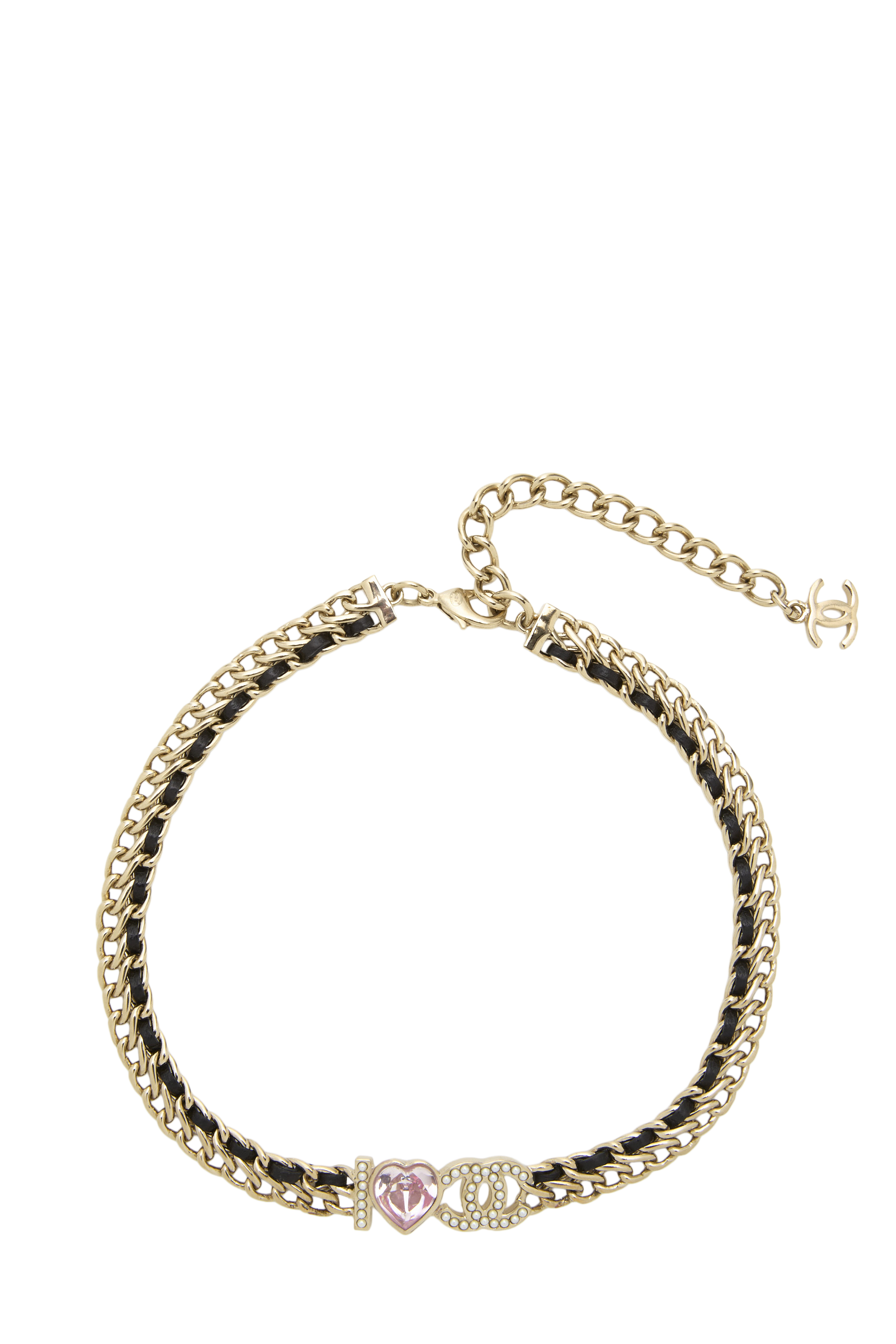 Women's Chanel Pink Gold 'CC' Crystal Heart Choker in Pink