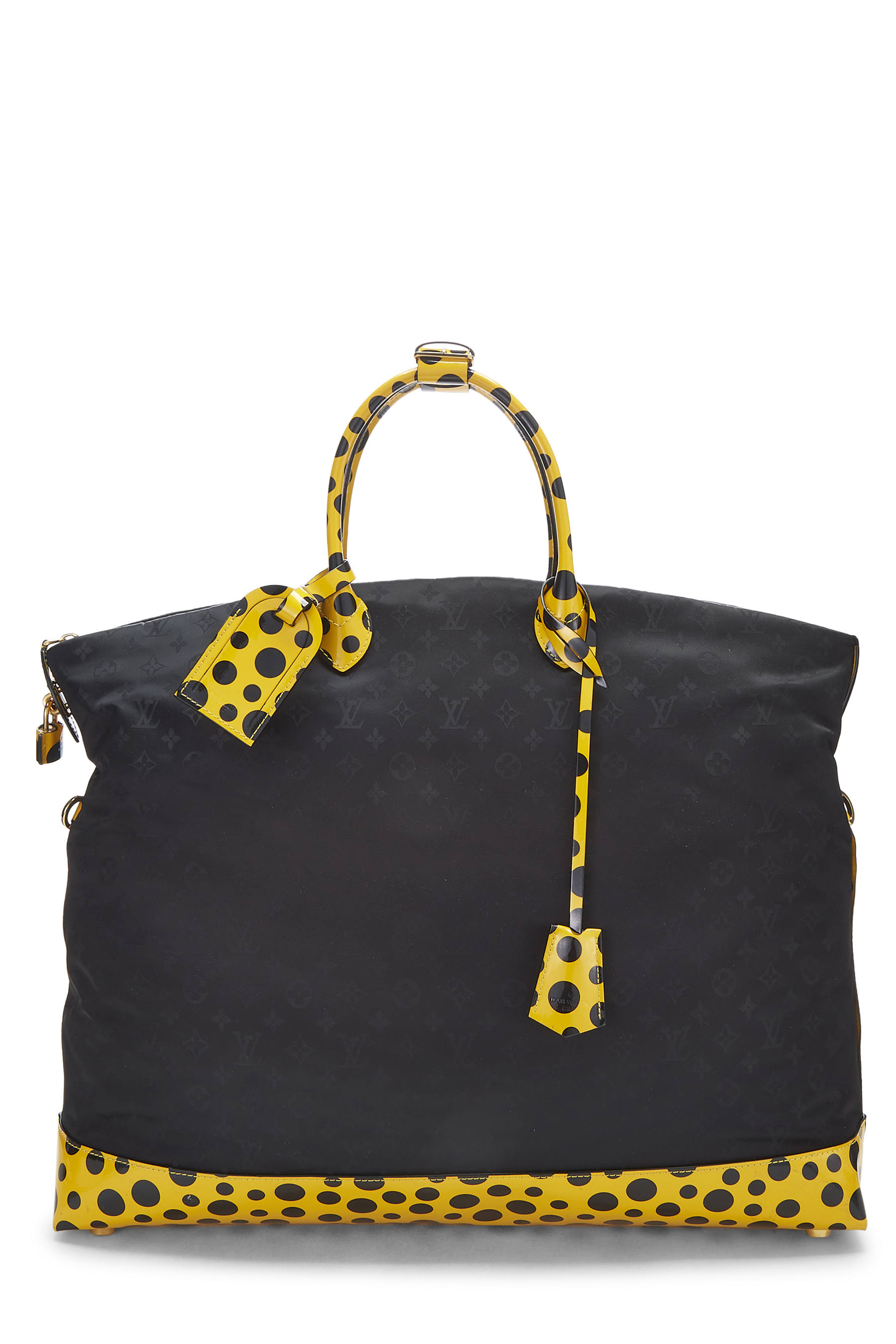 Women's Louis Vuitton Yayoi Kusama x Louis Vuitton Yellow Vernis Dots Nylon Lockit GM in Black GM