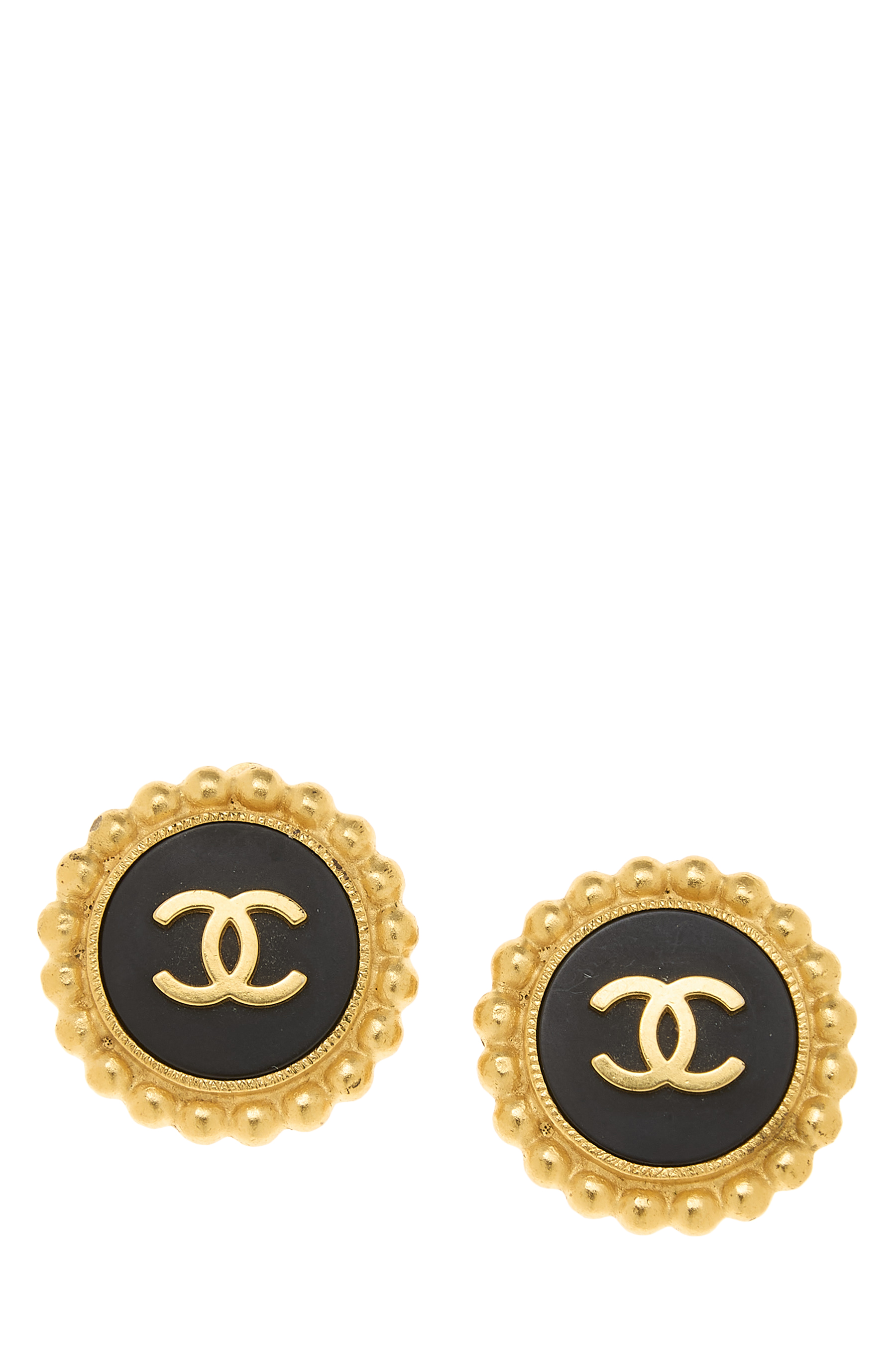 Women's Chanel Black & Gold 'CC' Round Dot Border Earrings in Black