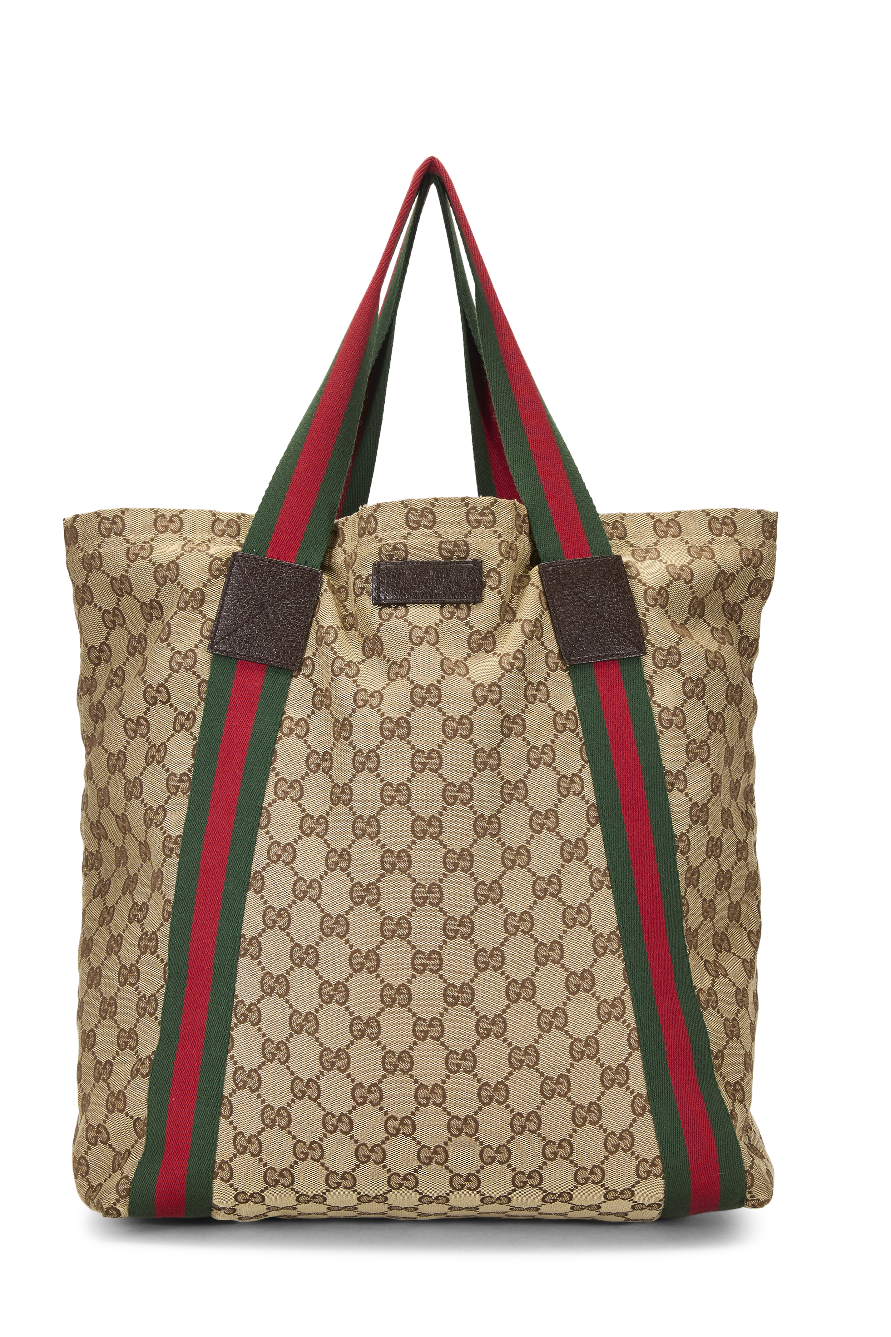 Women's Gucci Original GG Canvas Flat Web Tote in Brown