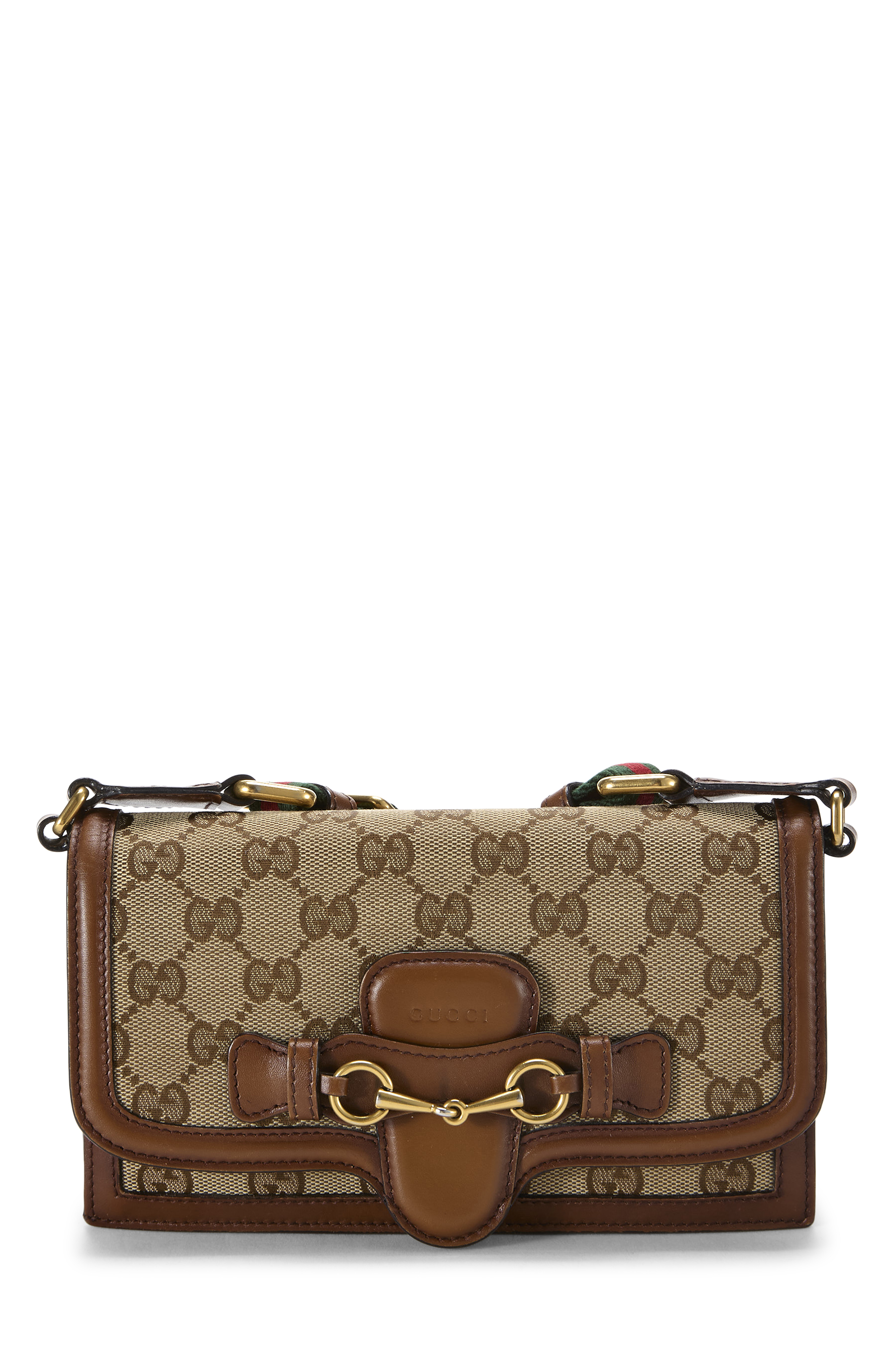 Women's Gucci Original GG Canvas Lady Web Wallet on Chain (WOC) in Brown