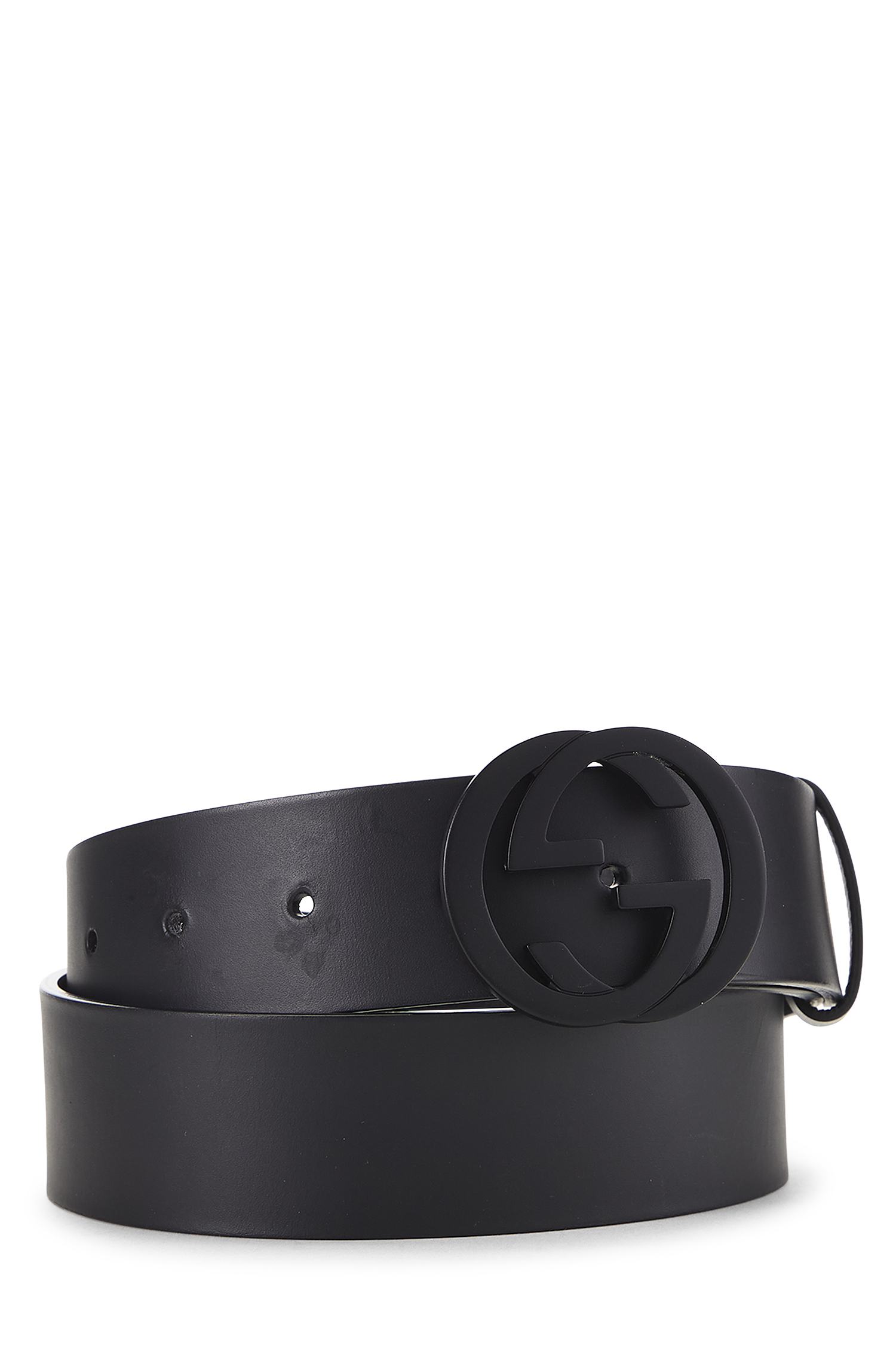 Women's Gucci Black Leather Interlocking GG Belt 80 in Black