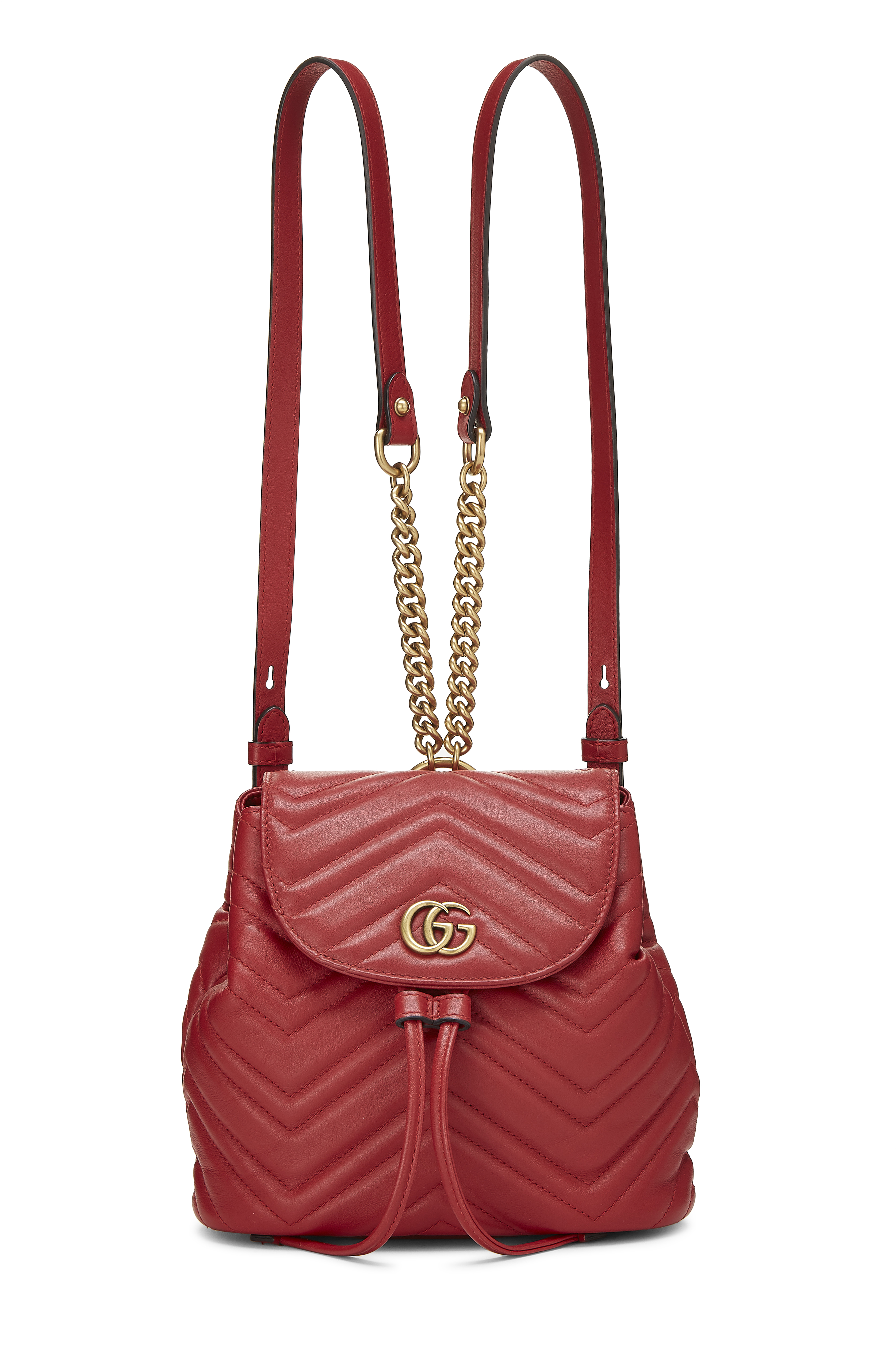 Women's Gucci Red Leather GG Marmont Backpack Small in Red Small