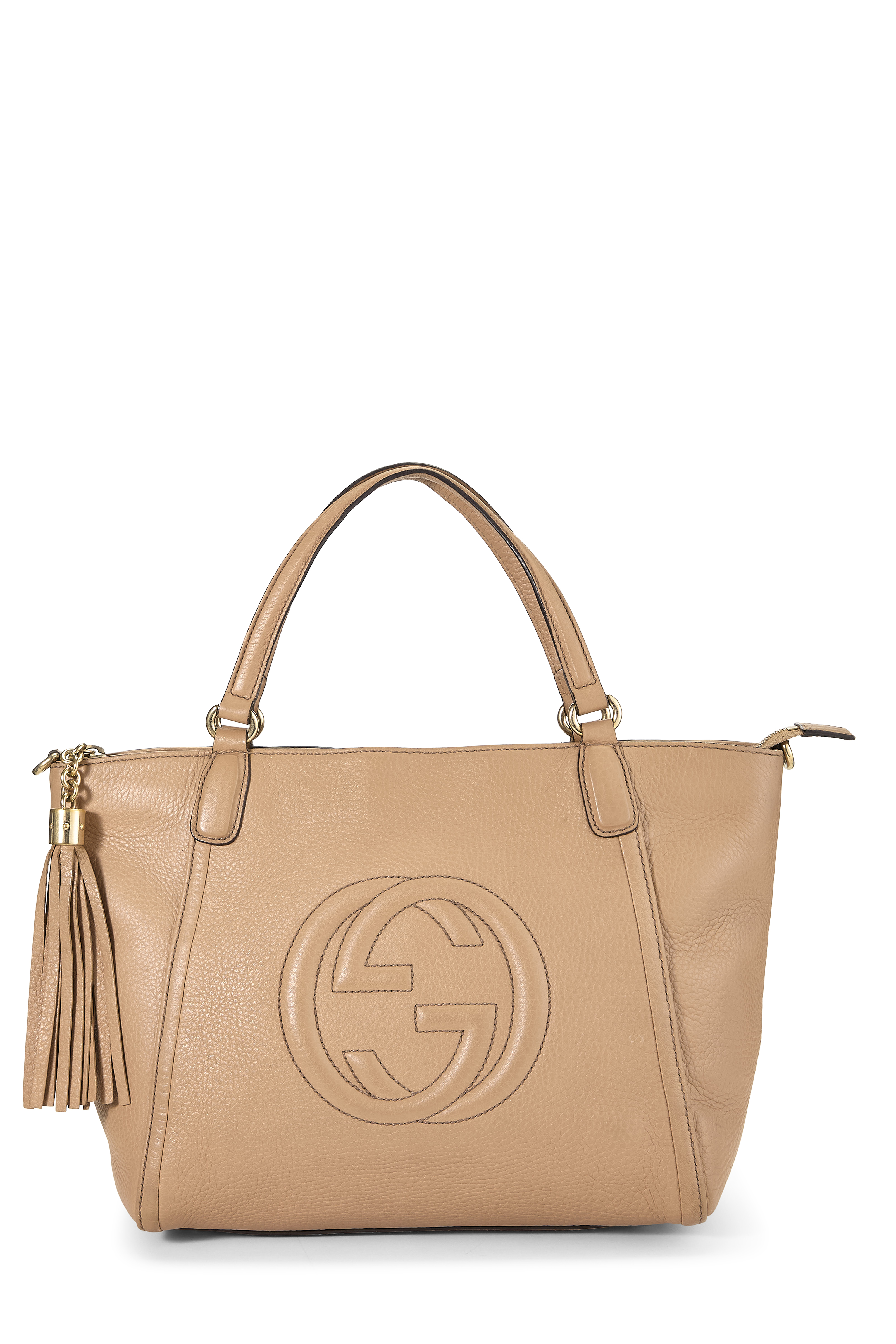 Women's Gucci Beige Grained Leather Soho Top Handle Bag in Beige
