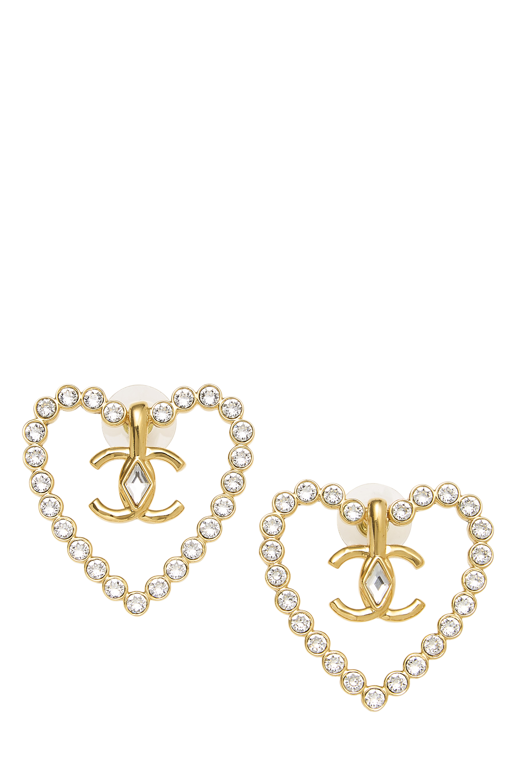 Women's Chanel Gold 'CC' Heart Earrings in Gold