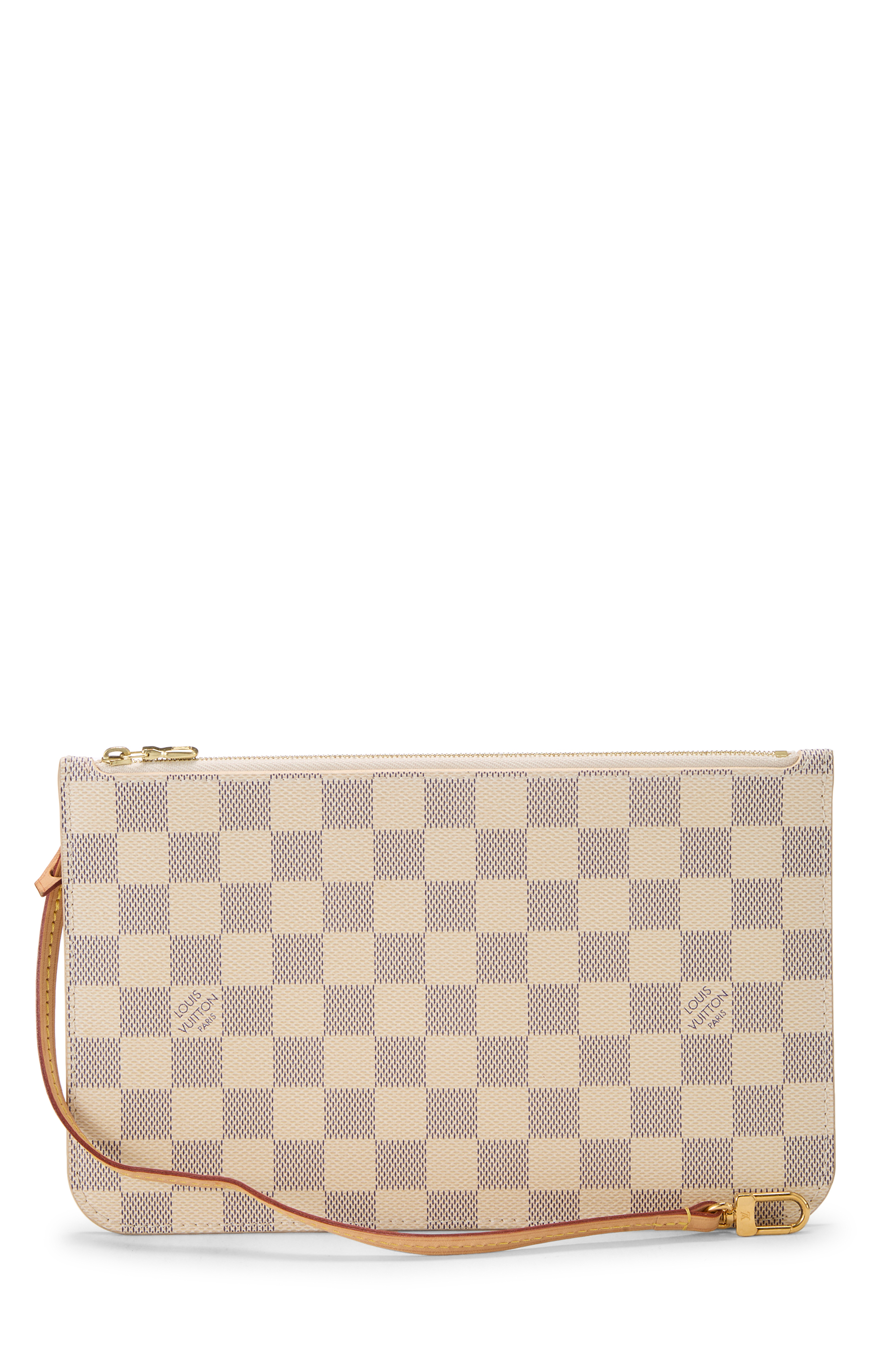 Women's Louis Vuitton Damier Azur Neverfull Pouch MM NM in White MM