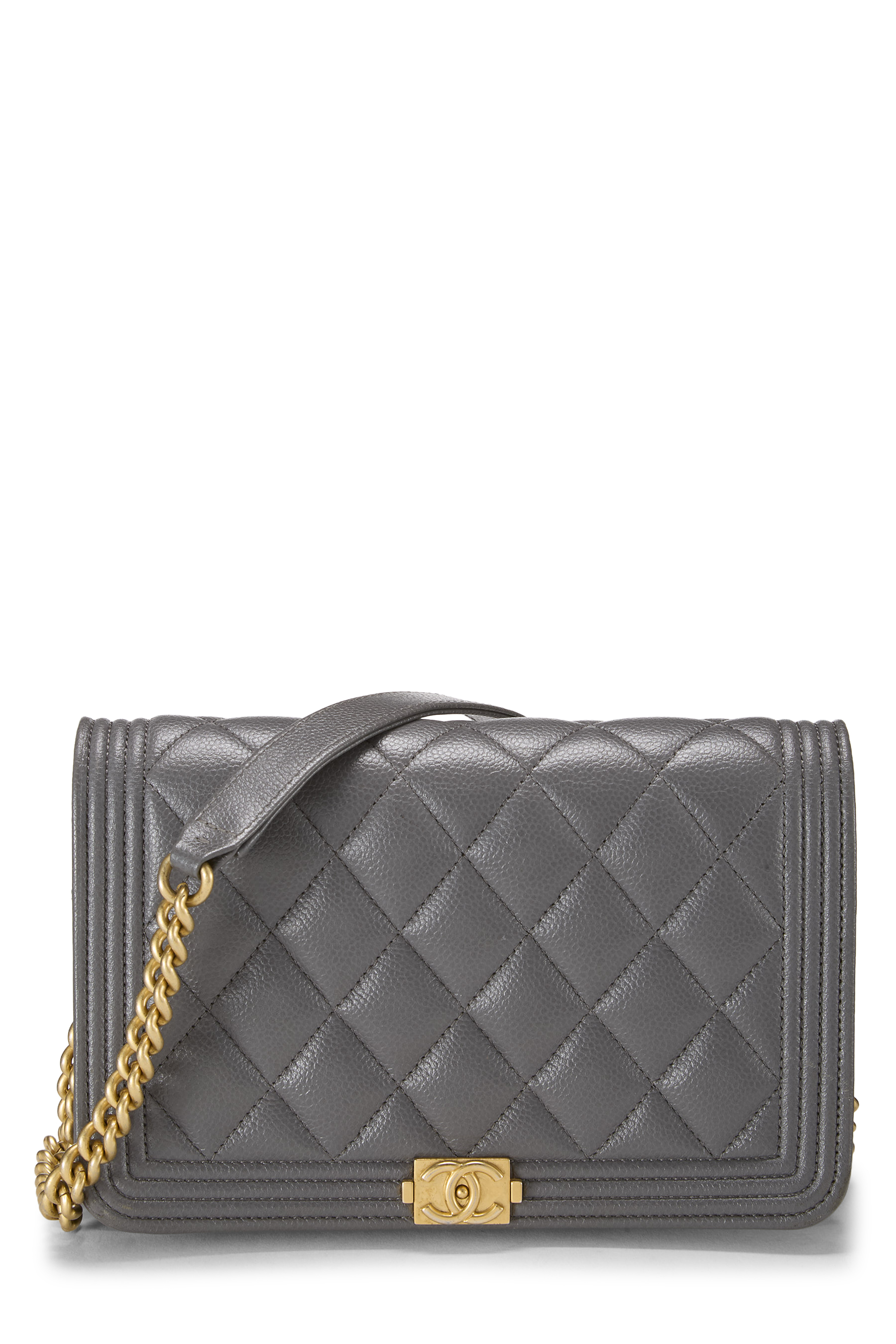 Women's Chanel Grey Caviar Boy Wallet on Chain (WOC) in Grey