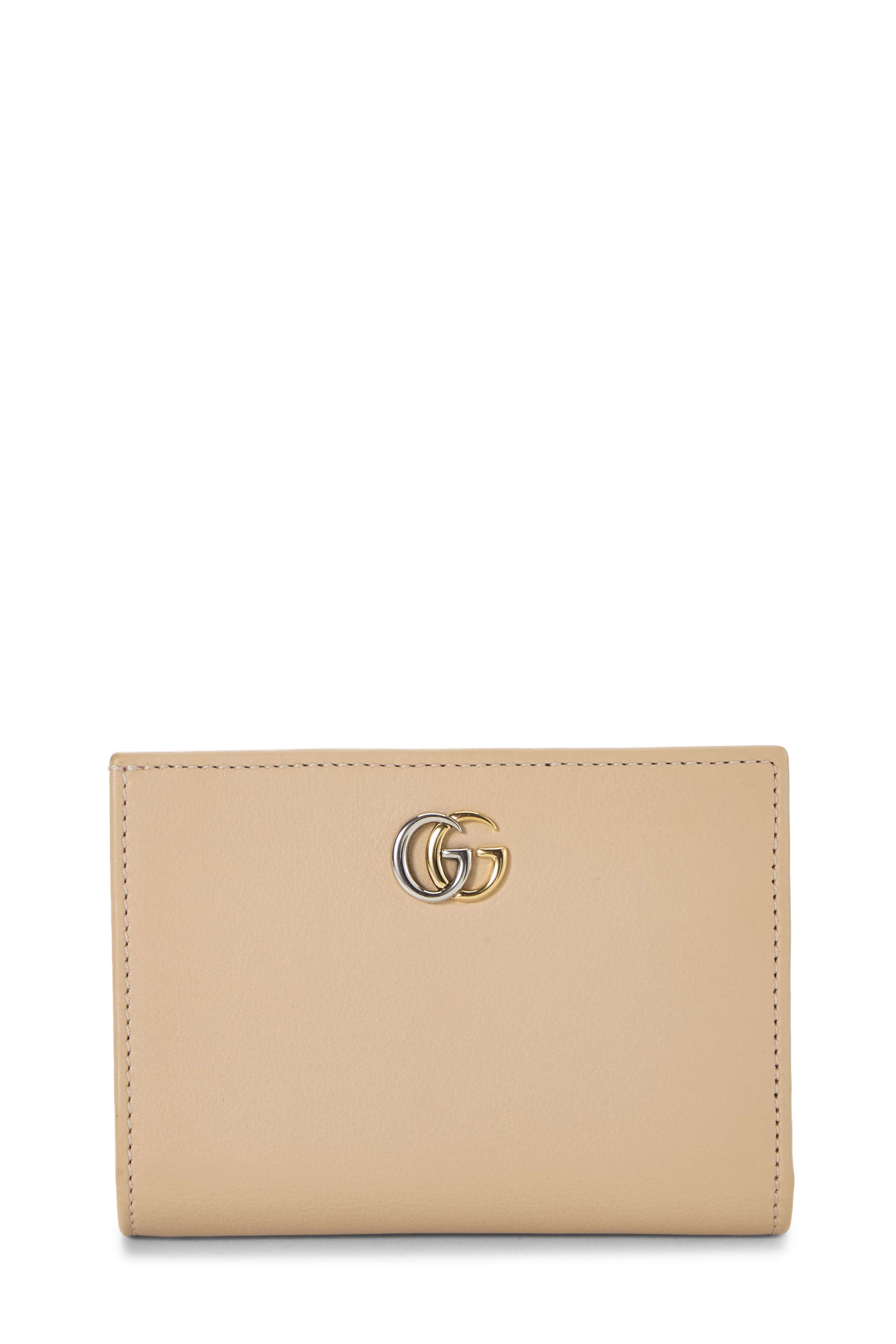 Women's Gucci Beige Leather GG Marmont Compact Wallet in Beige