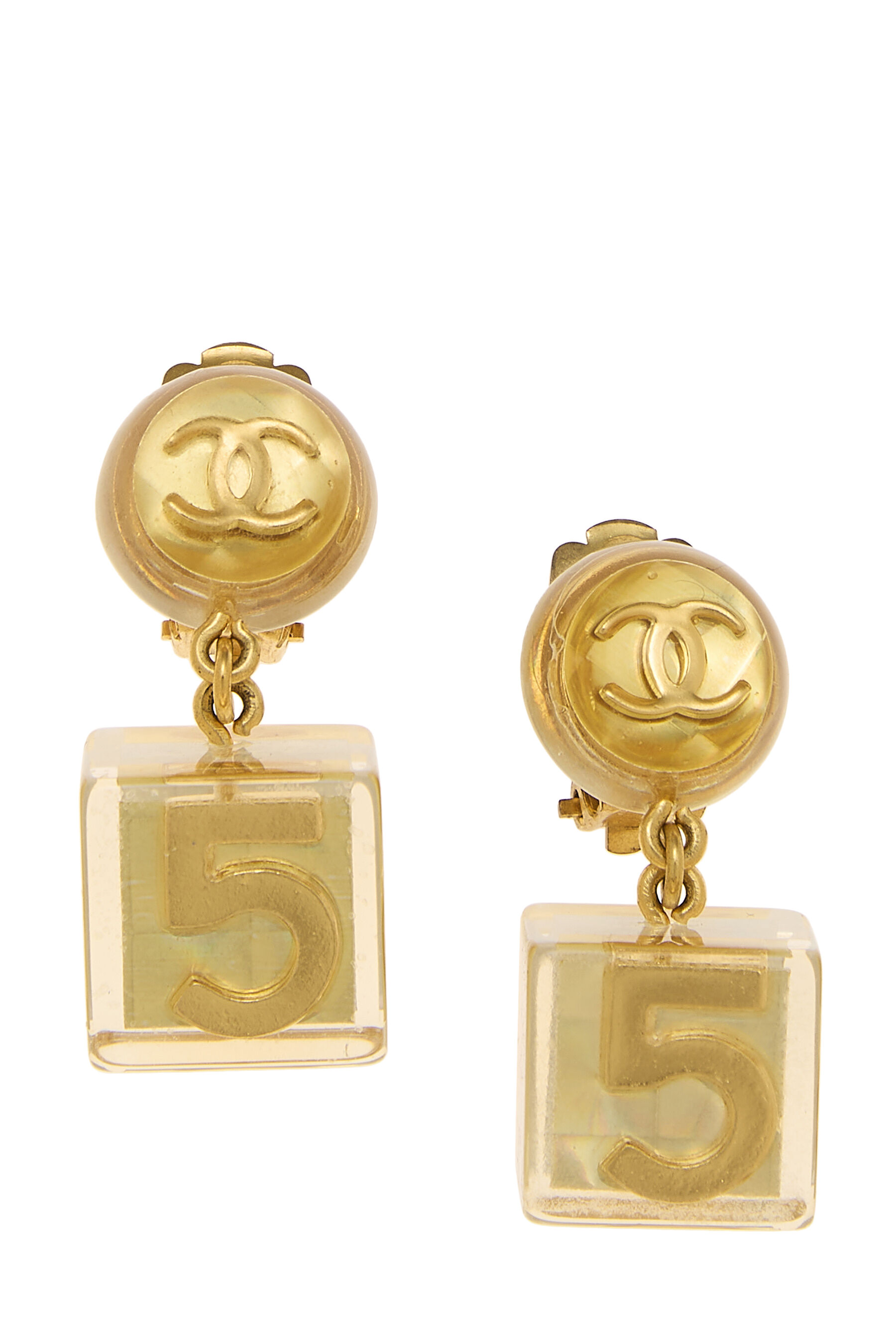 Women's Chanel Gold Acrylic 'CC' Dangle Earrings in Gold